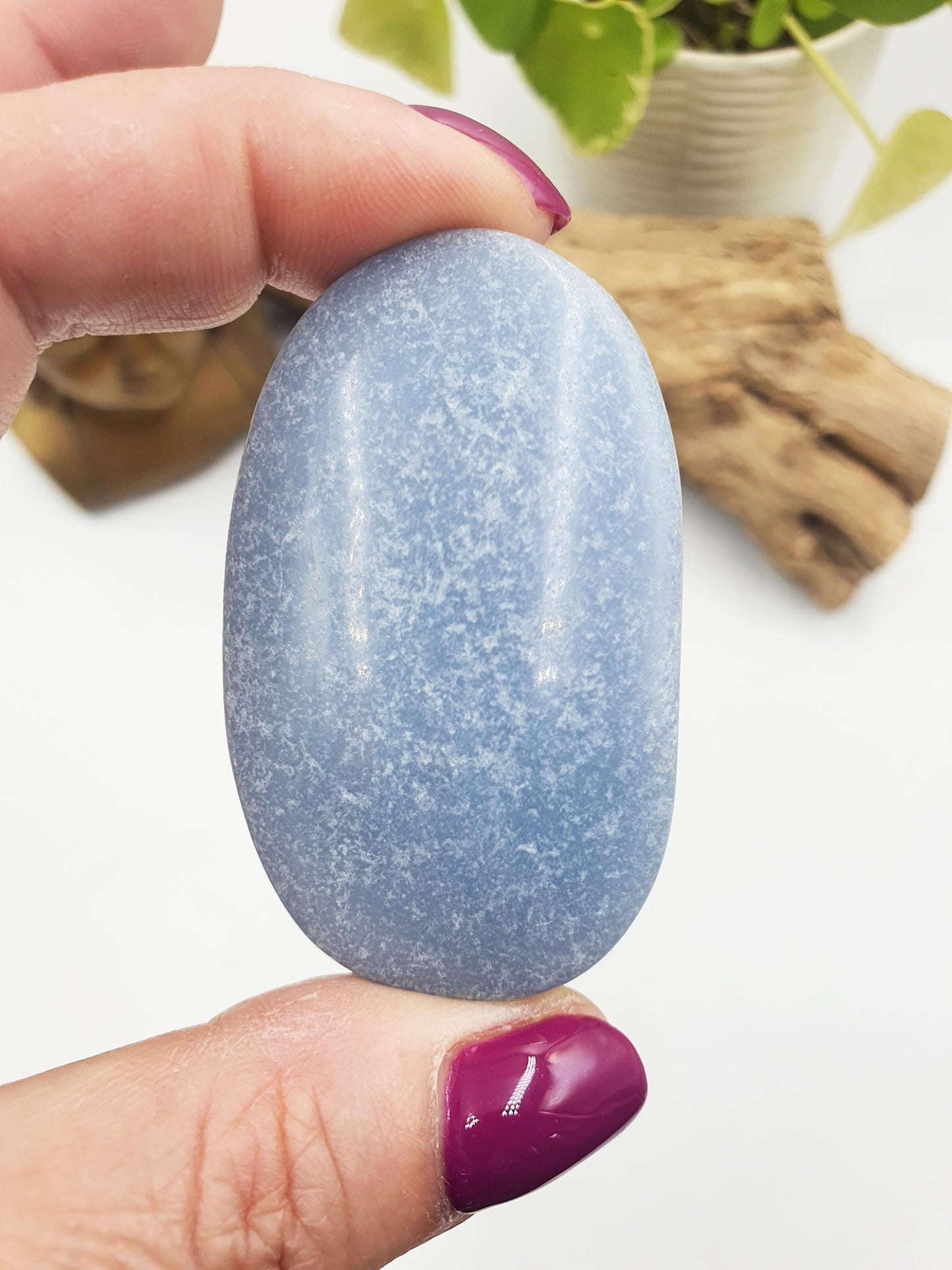 Beautiful Angelite Palm / Angelite Palm Stone / Pocket Stone / Meditation Palm / Reiki Crystal Palm - 55g