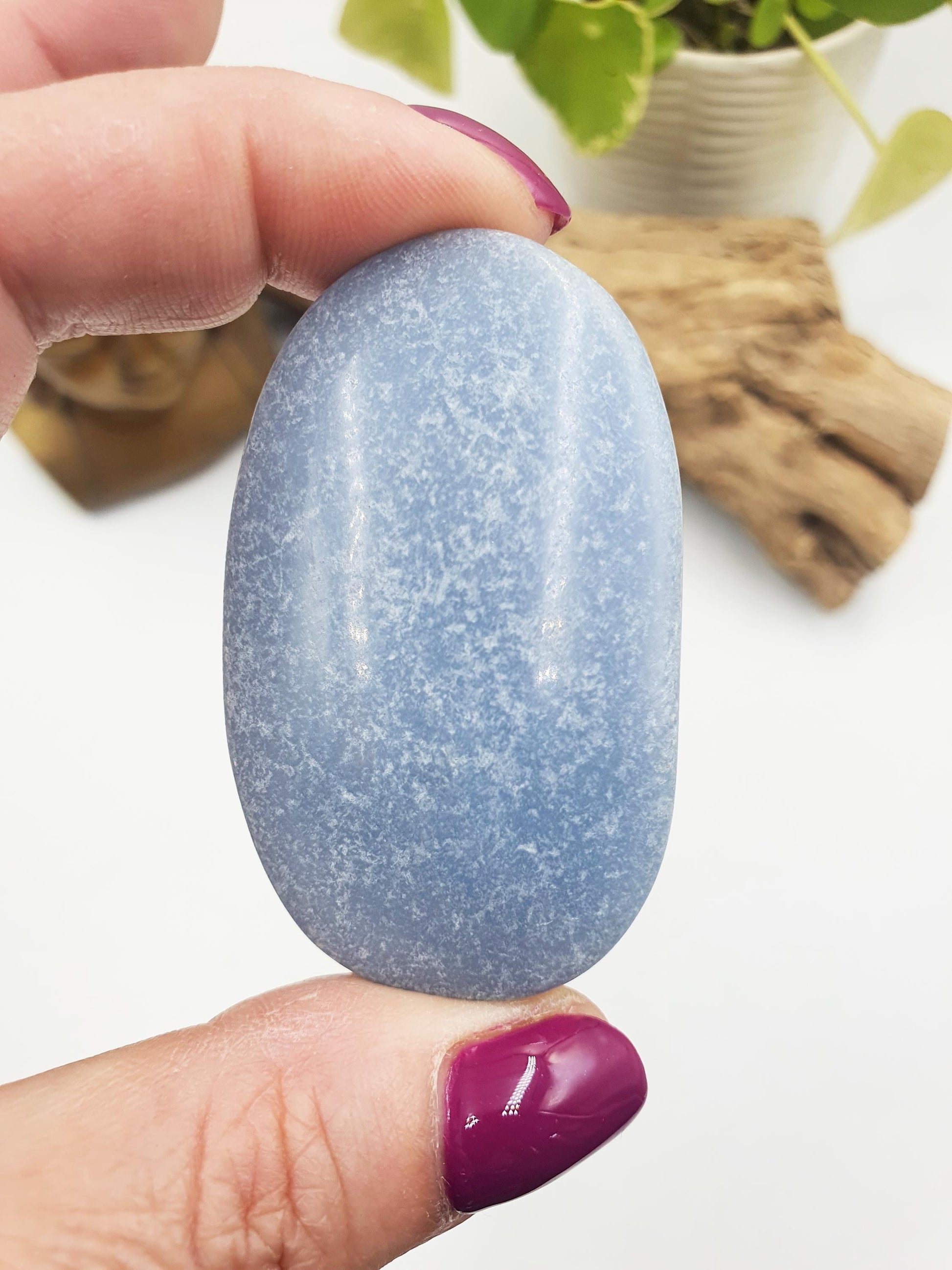 Beautiful Angelite Palm / Angelite Palm Stone / Pocket Stone / Meditation Palm / Reiki Crystal Palm - 55g