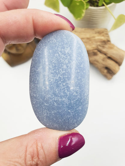 Beautiful Angelite Palm / Angelite Palm Stone / Pocket Stone / Meditation Palm / Reiki Crystal Palm - 55g