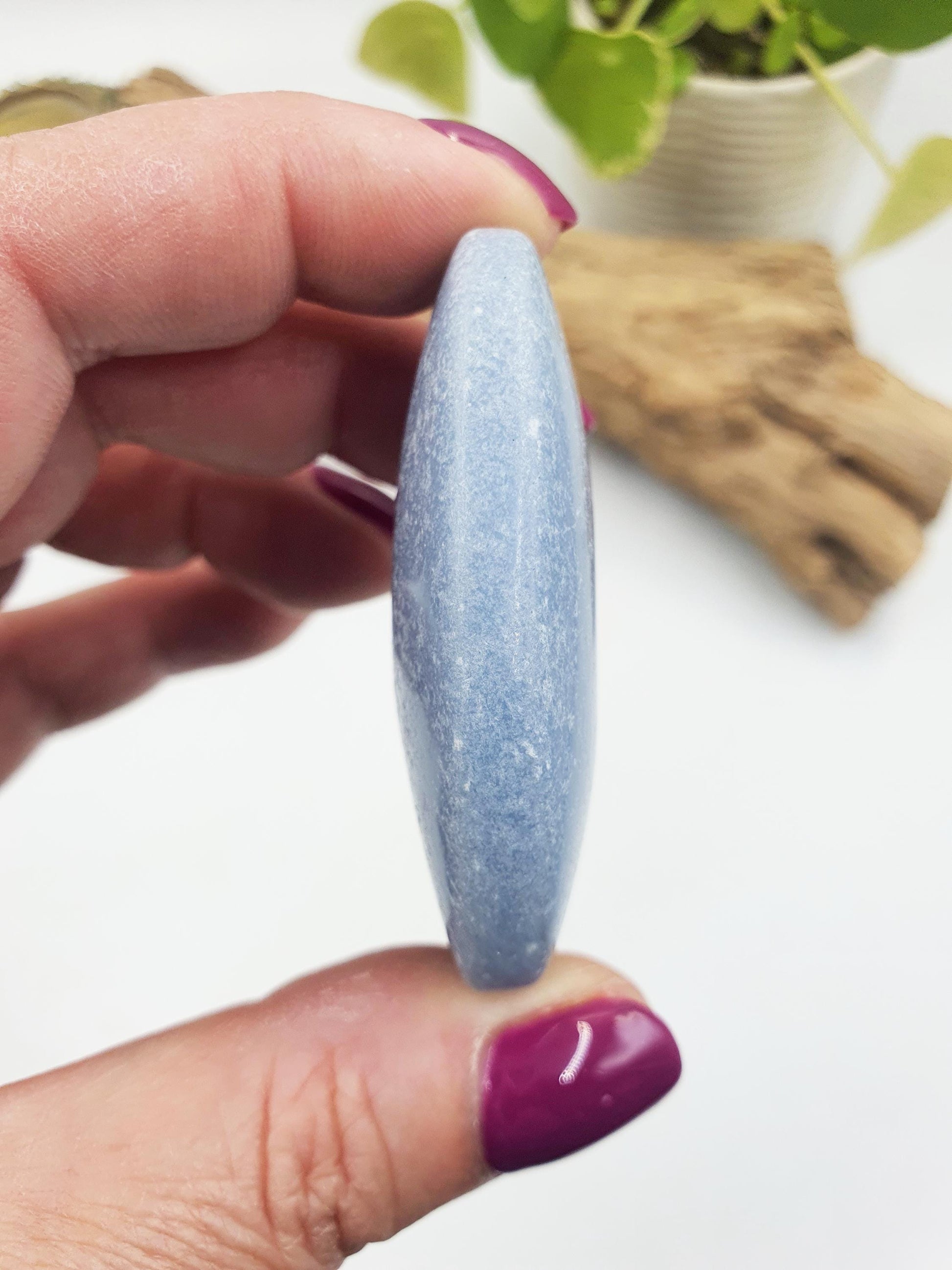 Beautiful Angelite Palm / Angelite Palm Stone / Pocket Stone / Meditation Palm / Reiki Crystal Palm - 55g