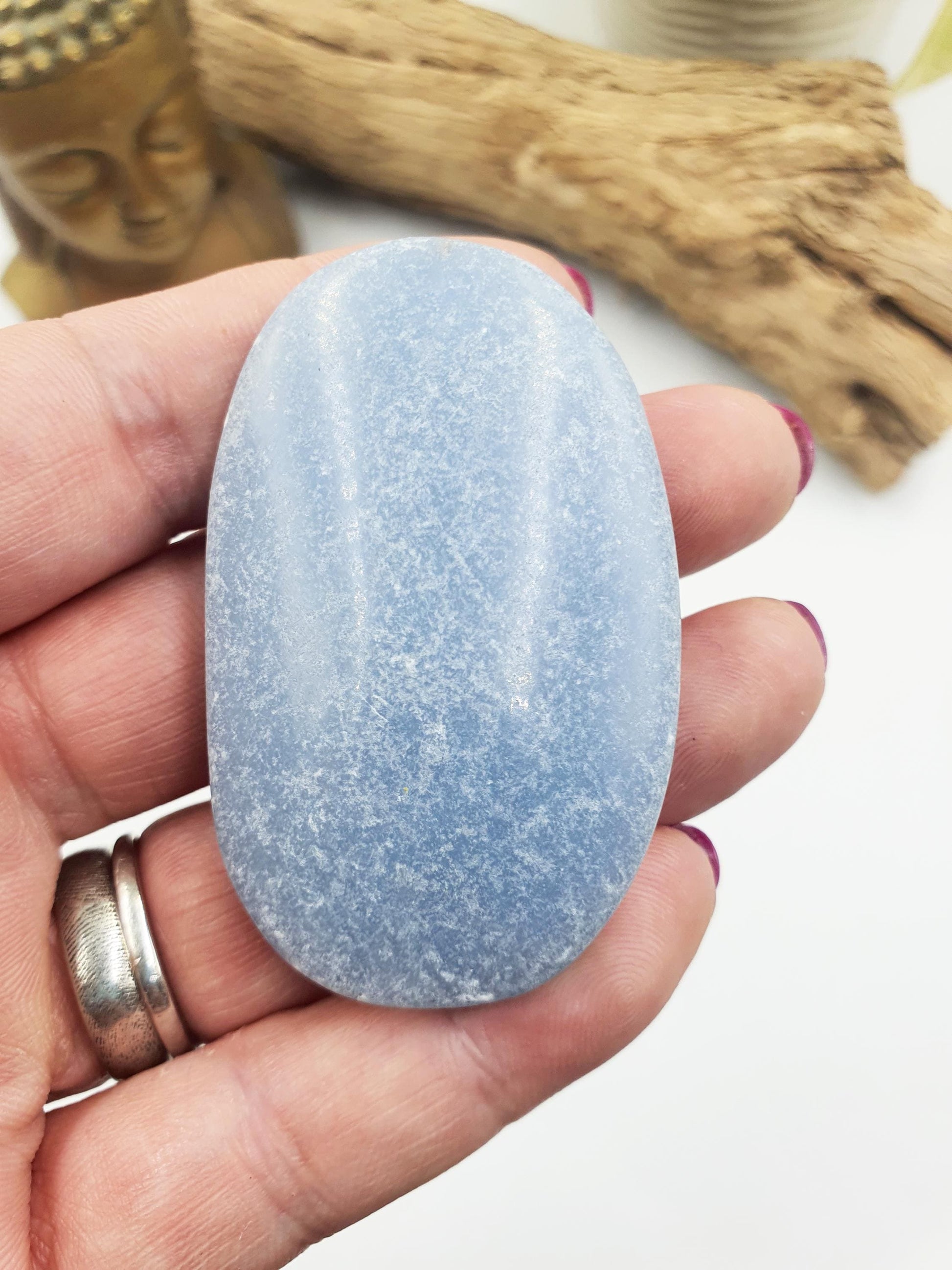 Beautiful Angelite Palm / Angelite Palm Stone / Pocket Stone / Meditation Palm / Reiki Crystal Palm - 55g