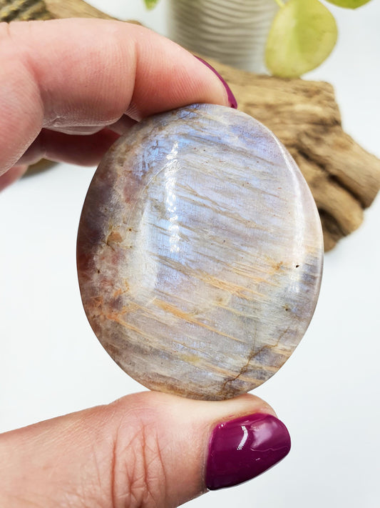 Beautiful Flashy Blue Moonstone and Sunstone Palm / Sunstone and Moonstone Palm Stone / Reiki Crystal / Meditation Palm - 75g