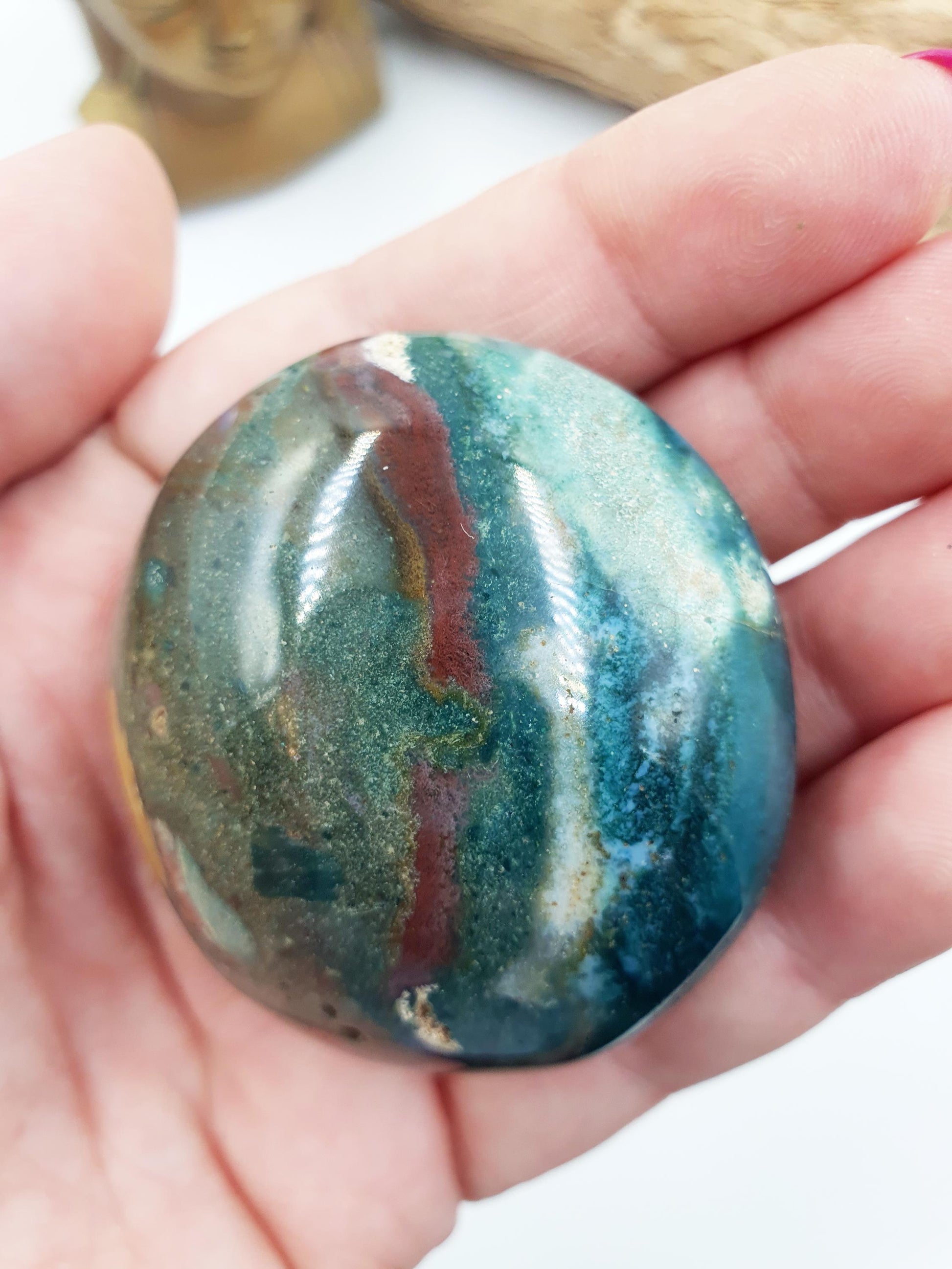 Beautiful Colourful Ocean Jasper Palm / Ocean Jasper Palm stone / OJ Palm / Pocket Crystal / Meditation Palm / Reiki Crystal Palm - 110g