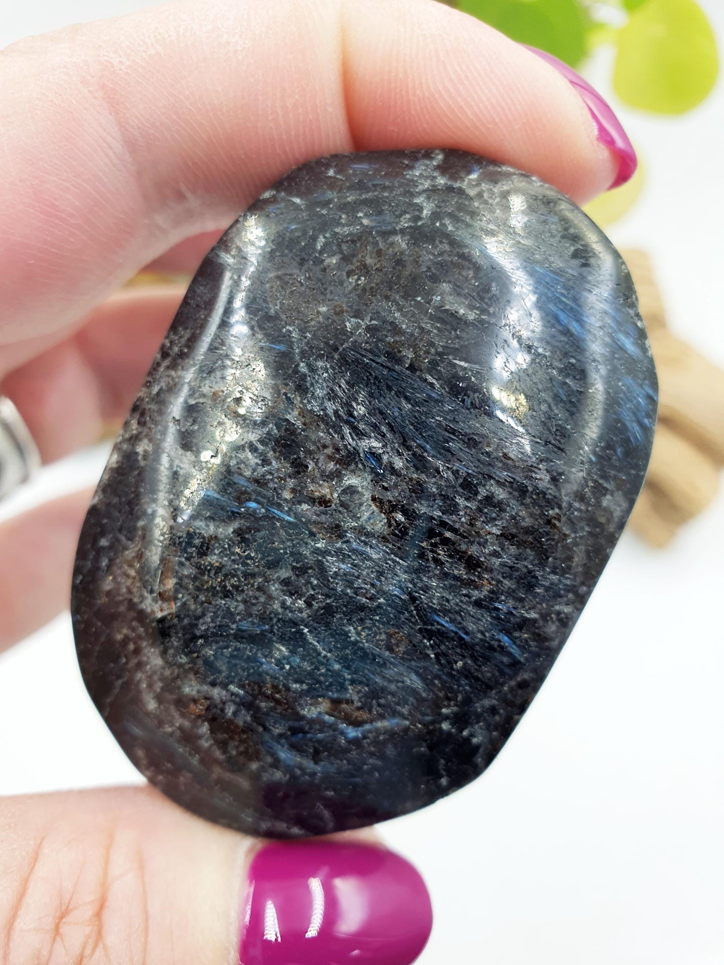 Large Astrophyllite Palm / Firework Palm Stone / Meditation Palm / Reiki Crystal Palm - 110g