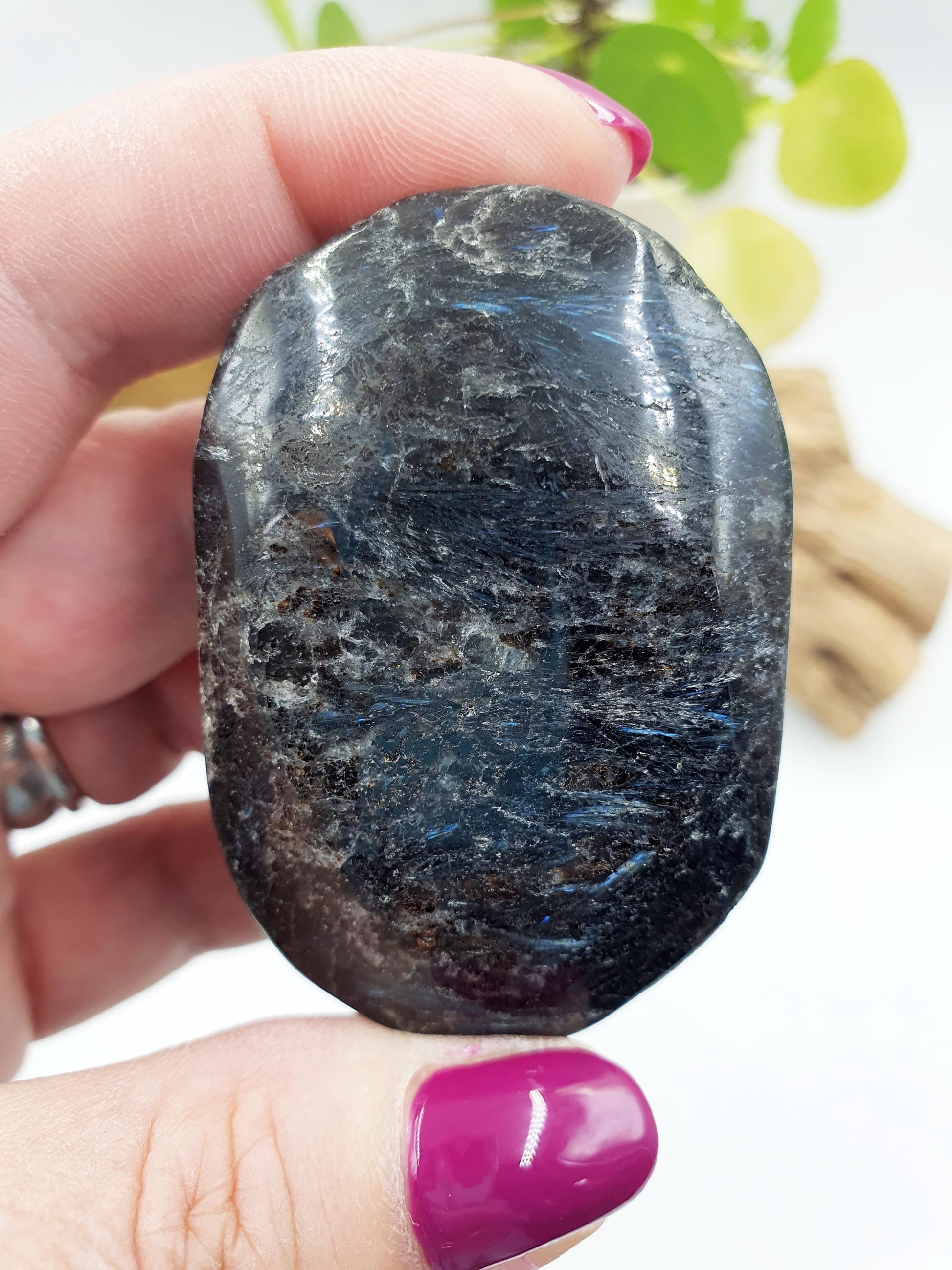 Large Astrophyllite Palm / Firework Palm Stone / Meditation Palm / Reiki Crystal Palm - 110g