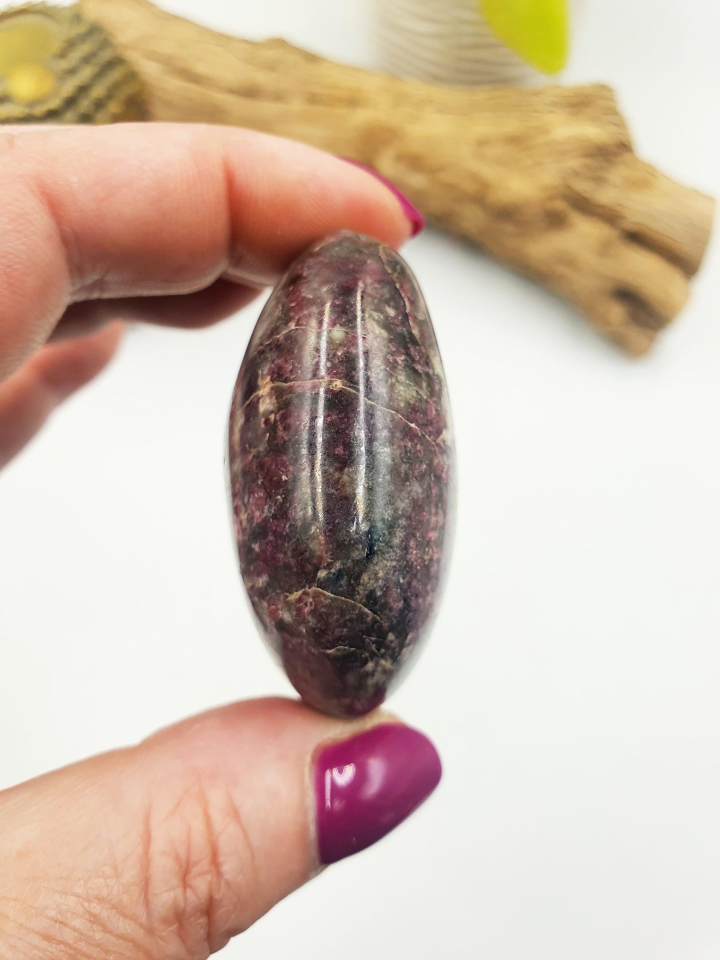 Pretty Plum Tourmaline Palm / Plum Blossom Tourmaline Palm Stone / Reiki Crystal Palm / Meditation Palm - 80g