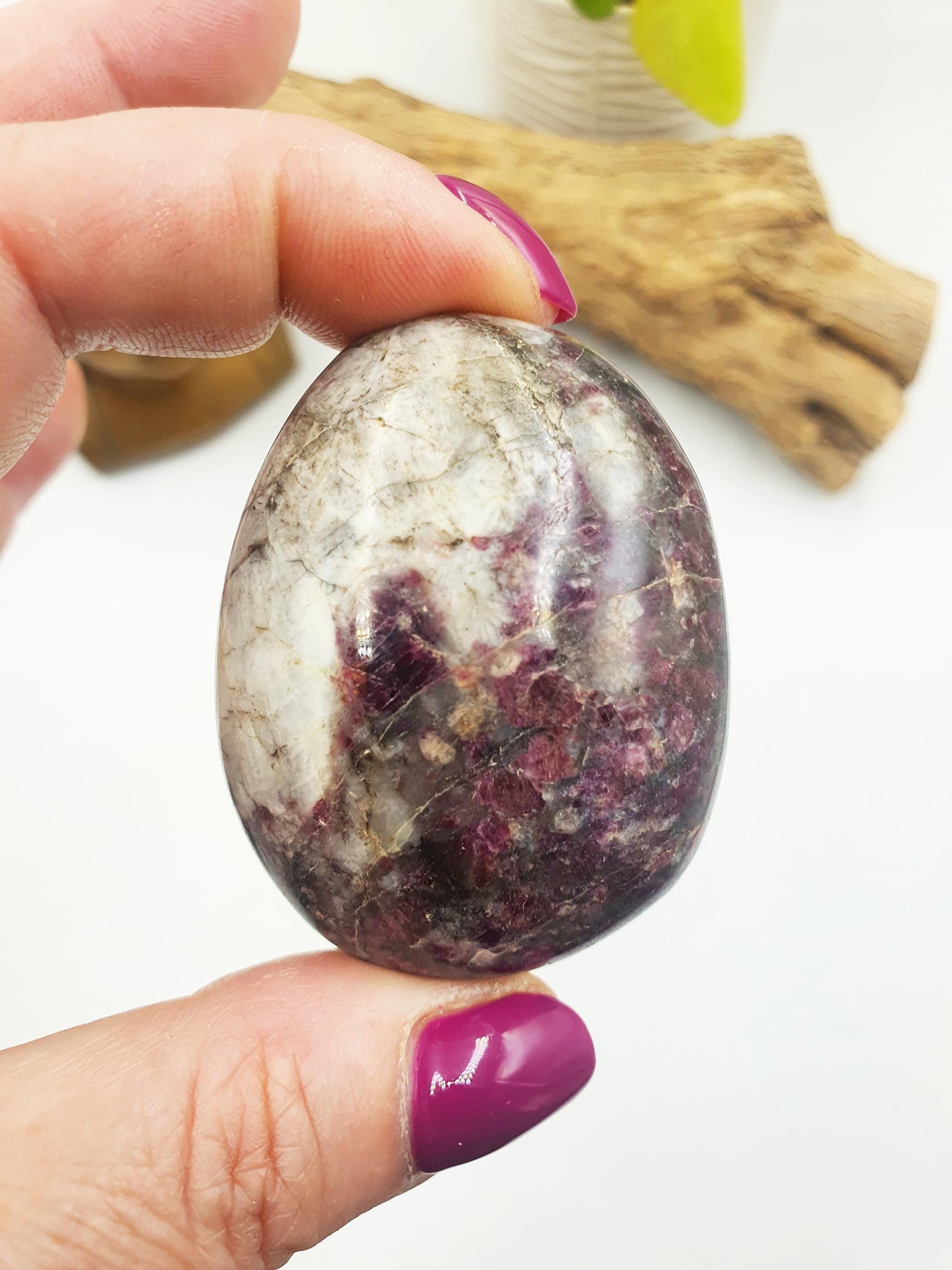 Pretty Plum Tourmaline Palm / Plum Blossom Tourmaline Palm Stone / Reiki Crystal Palm / Meditation Palm - 80g