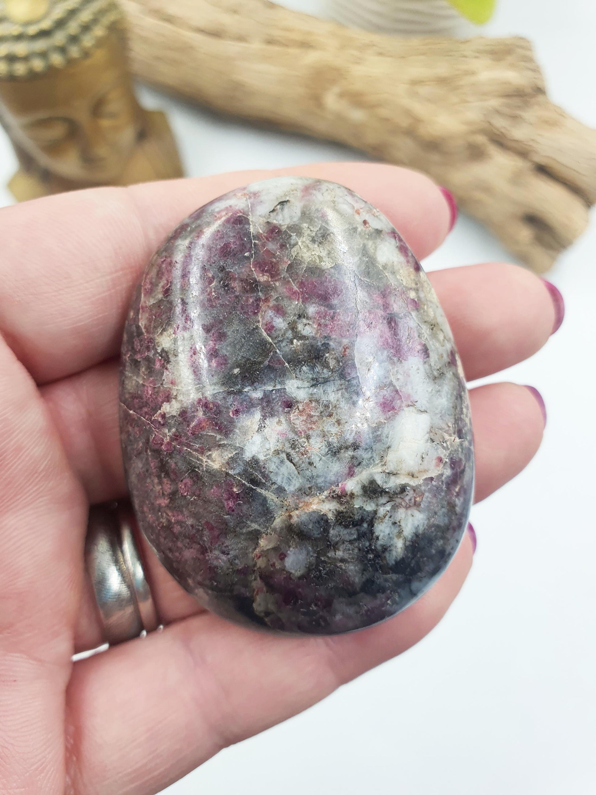 Pretty Plum Tourmaline Palm / Plum Blossom Tourmaline Palm Stone / Reiki Crystal Palm / Meditation Palm - 80g