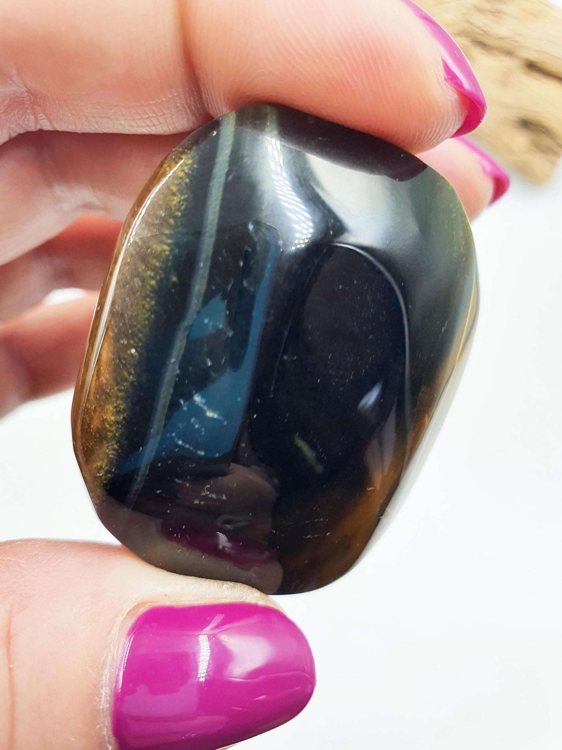 Flashy Little Yellow and Blue Tigers Eye Palm / Tiger's Eye Palm Stone / Pocket Crystal / Meditation Palm / Reiki Crystal Palm - 40g
