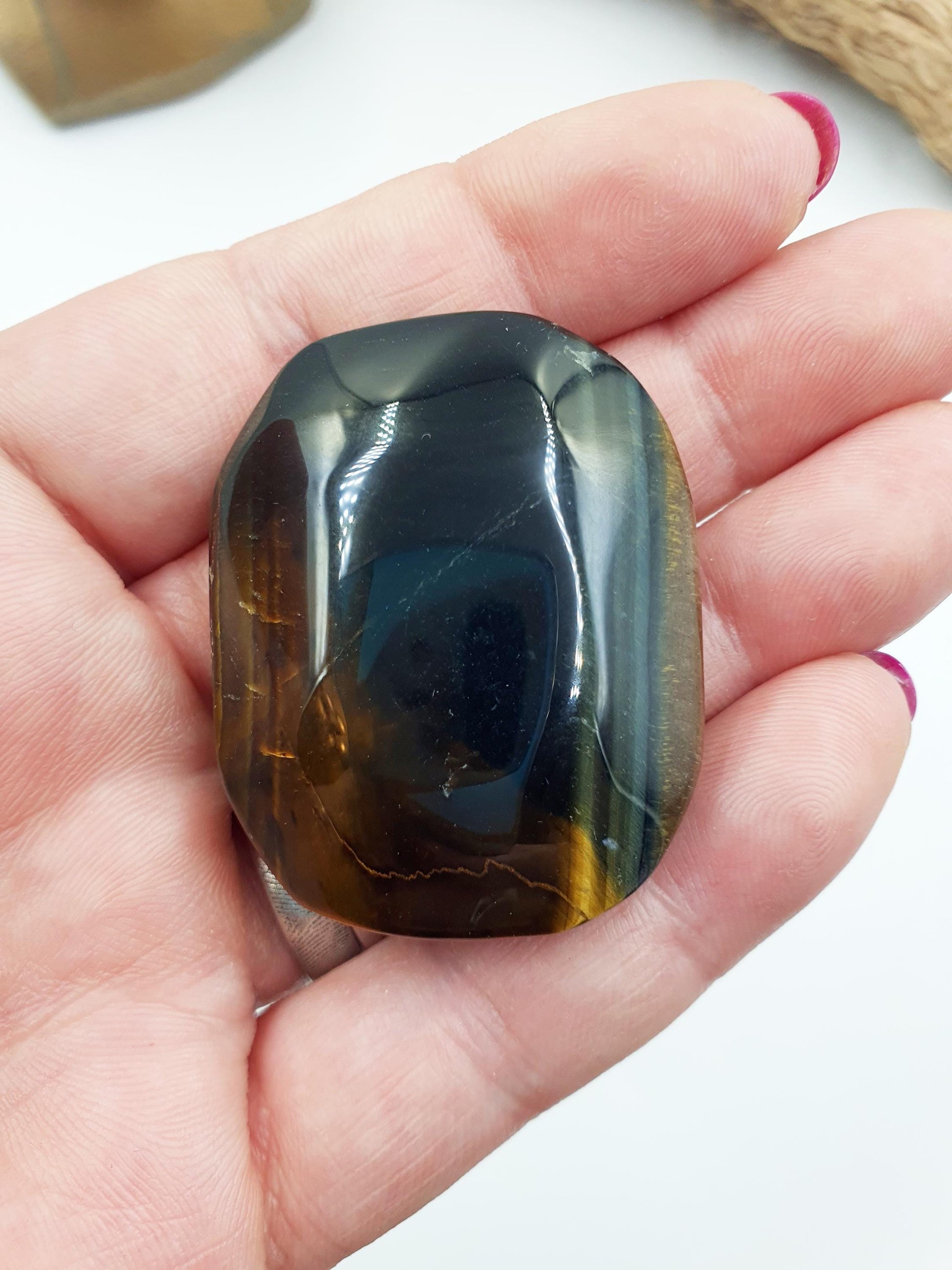 Flashy Little Yellow and Blue Tigers Eye Palm / Tiger's Eye Palm Stone / Pocket Crystal / Meditation Palm / Reiki Crystal Palm - 40g