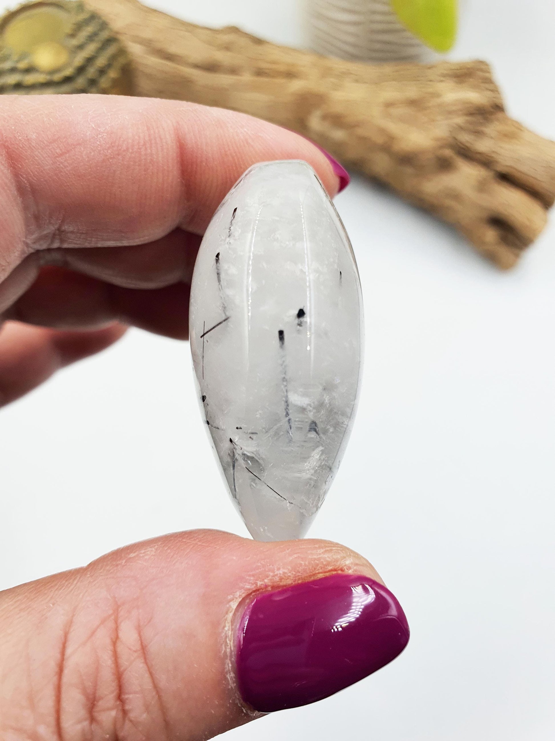Sparkly Rutilated Quartz Palmstone / Rutile Quartz Yeardrop Palm / Rutilated Quartz Meditation Stone / Reiki Crystal - 35g