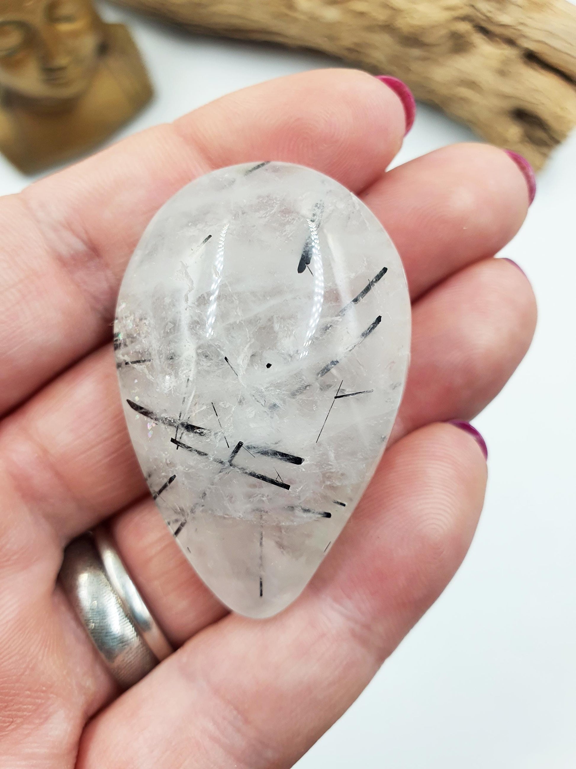 Sparkly Rutilated Quartz Palmstone / Rutile Quartz Yeardrop Palm / Rutilated Quartz Meditation Stone / Reiki Crystal - 35g