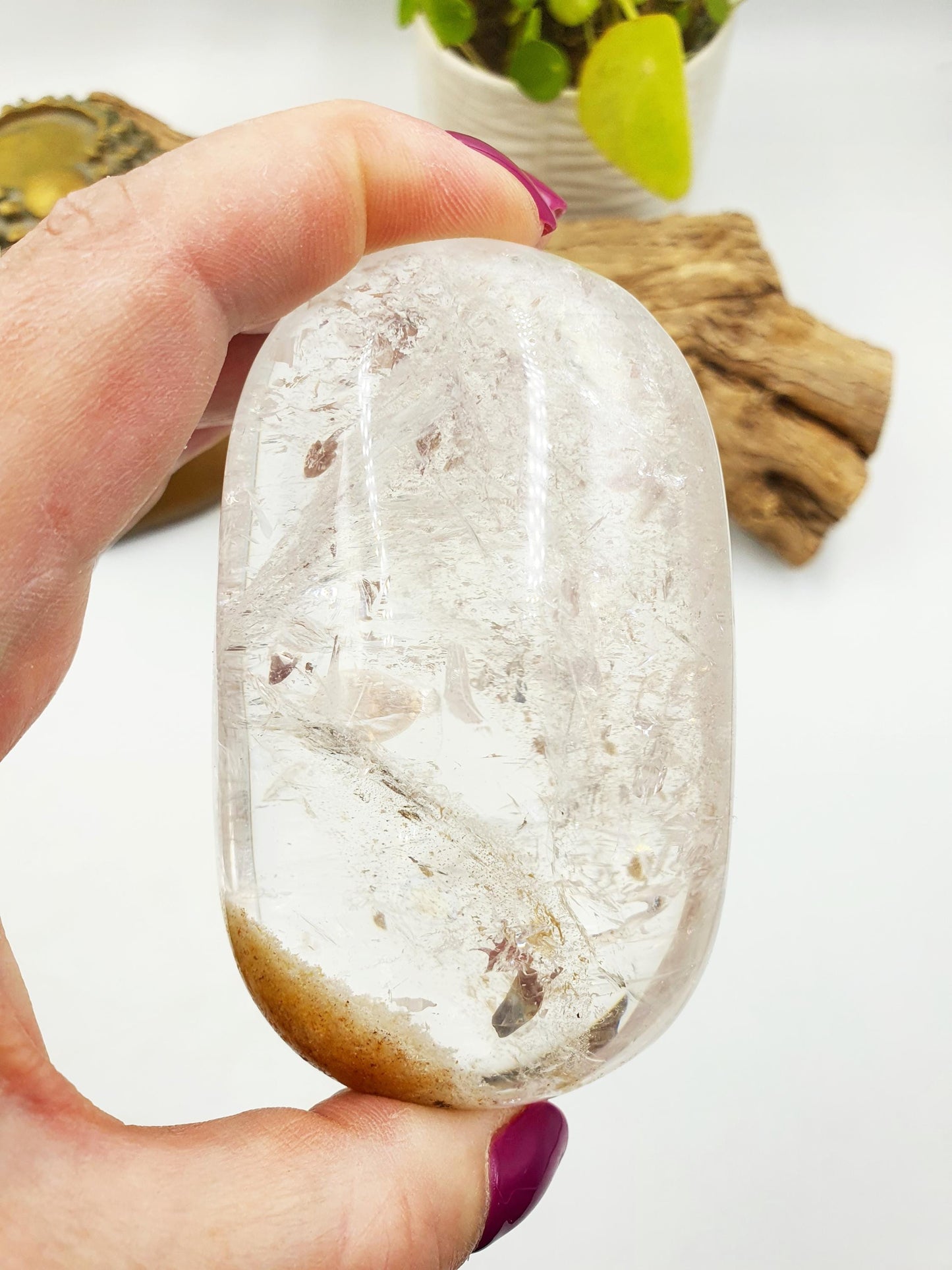 Large High Grade Beautiful Clear Quartz Palm with rainbows and garden / Clear Quartz Palm with unique inclusions / Reiki Crystal - 255g