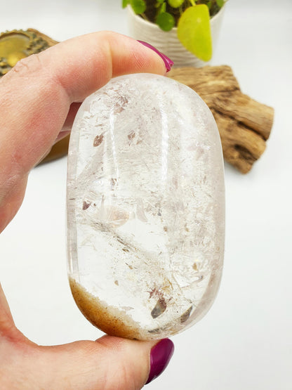 Large High Grade Beautiful Clear Quartz Palm with rainbows and garden / Clear Quartz Palm with unique inclusions / Reiki Crystal - 255g