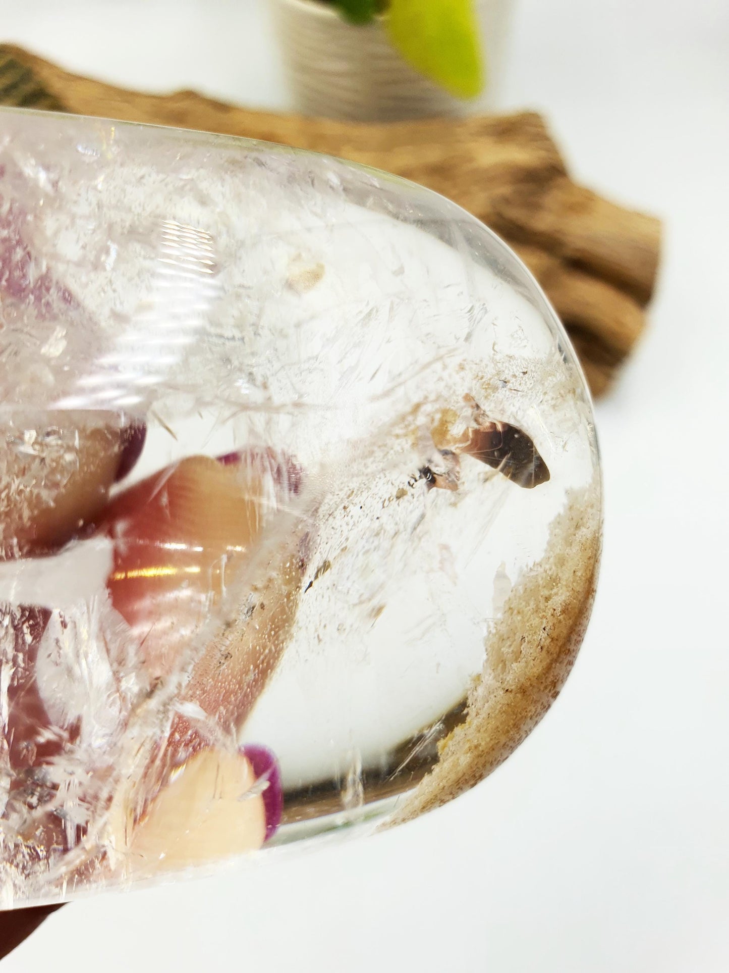 Large High Grade Beautiful Clear Quartz Palm with rainbows and garden / Clear Quartz Palm with unique inclusions / Reiki Crystal - 255g