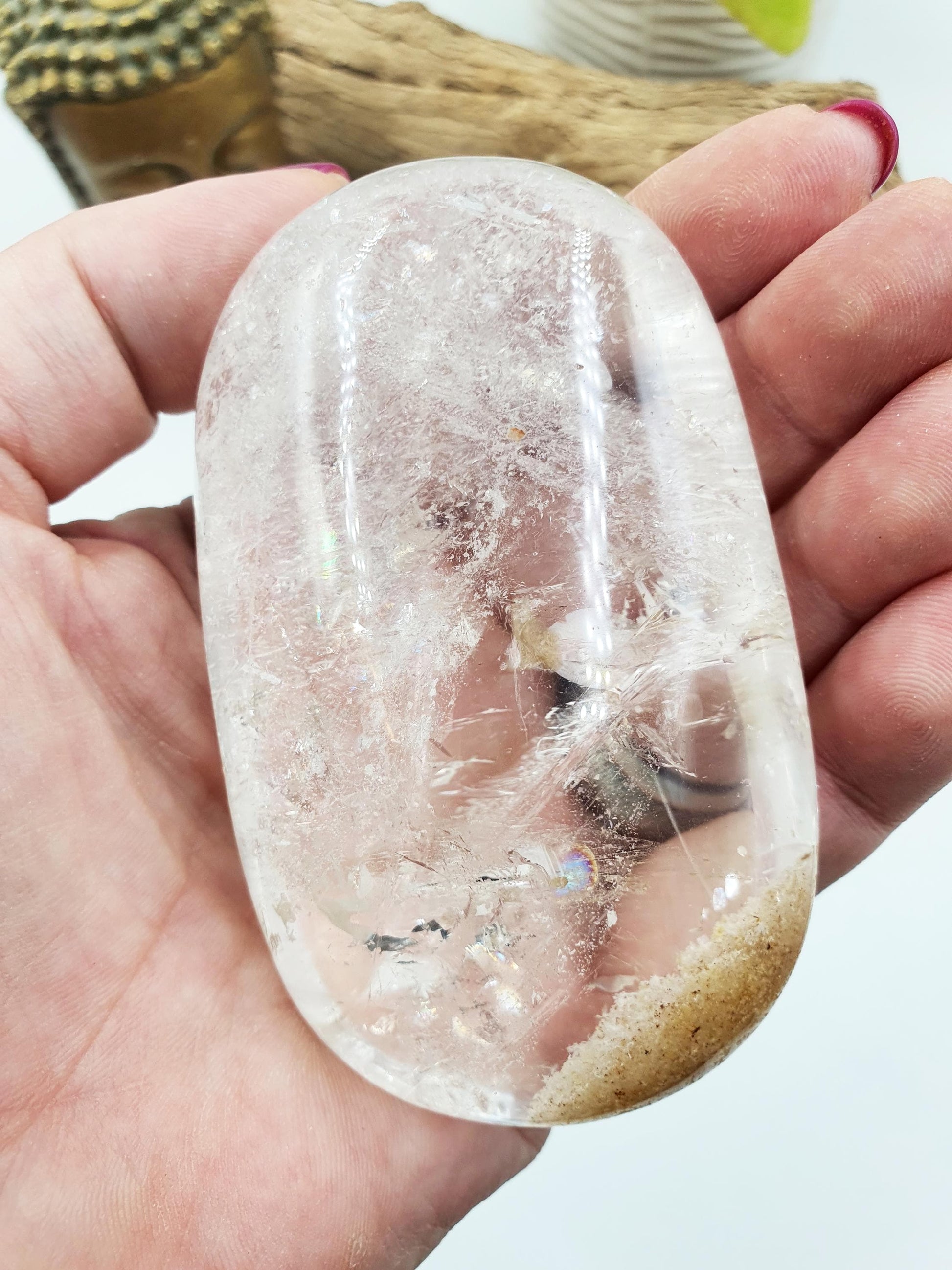 Large High Grade Beautiful Clear Quartz Palm with rainbows and garden / Clear Quartz Palm with unique inclusions / Reiki Crystal - 255g