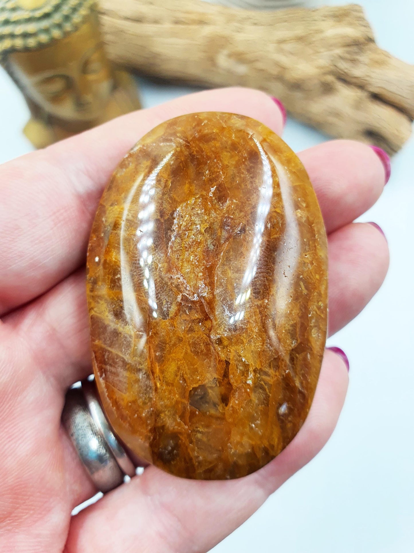 Beautiful Golden Healer Palm / Golden Healer Palm Stone / Hematoid Palm / Reiki Crystal Palm / Meditation Palm - 60g