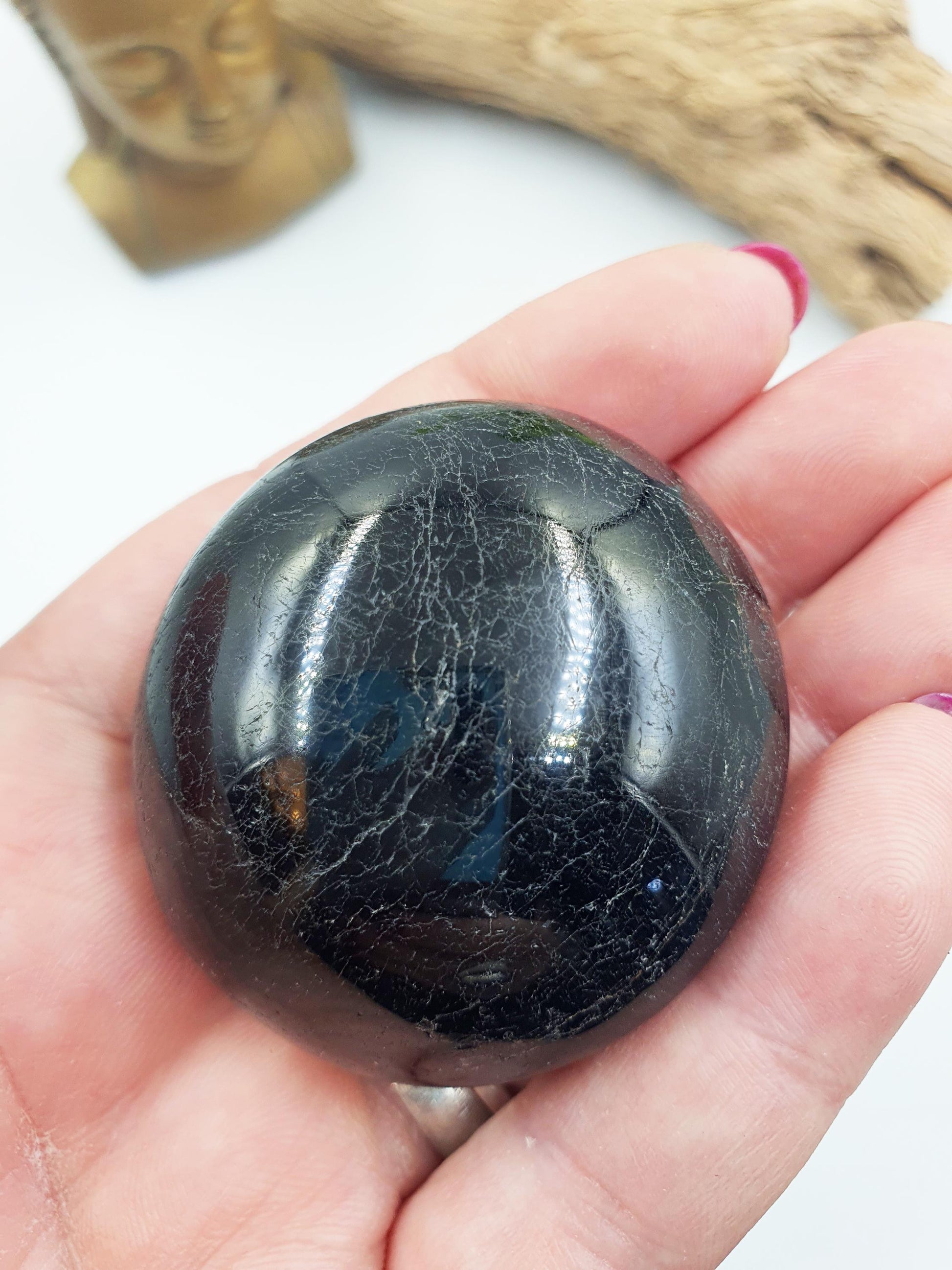 Black Tourmaline Palm / Tourmaline Palmstone / Meditation Palm / Reiki Crystal Palm - 95g