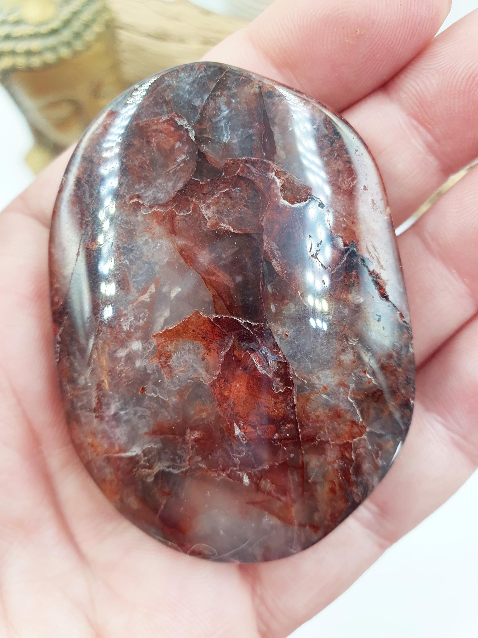 Fire Quartz Palm / Hematoid Quartz Palm / Healing Palm Stone / Meditation Palm / Reiki Crystal Palm - 85g