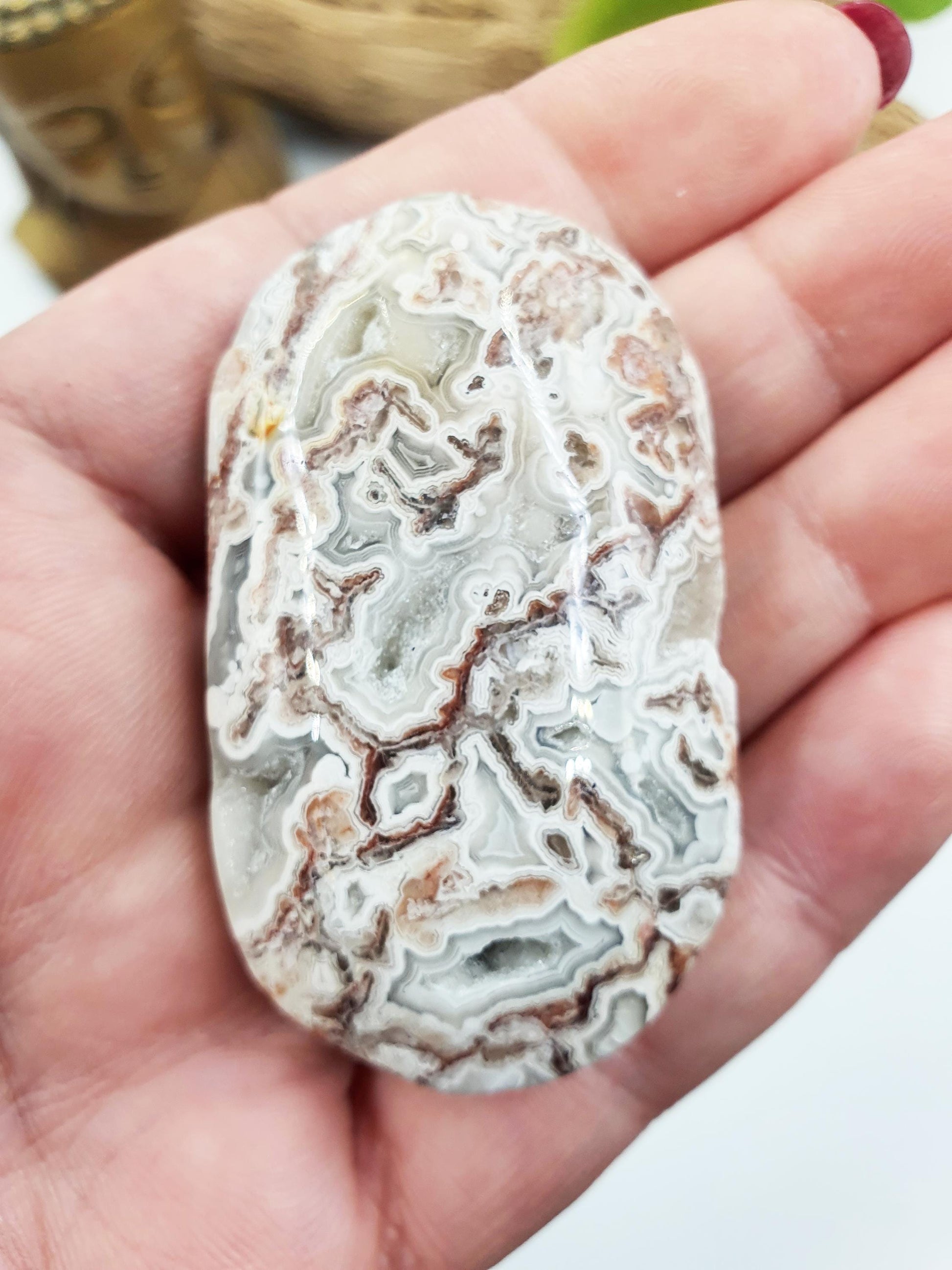 Stunning Mexican Crazy Lace Agate Palm / Crazy Lace Agate Palm Stone / Drusy Agate Palm / Meditation Palm - 50g