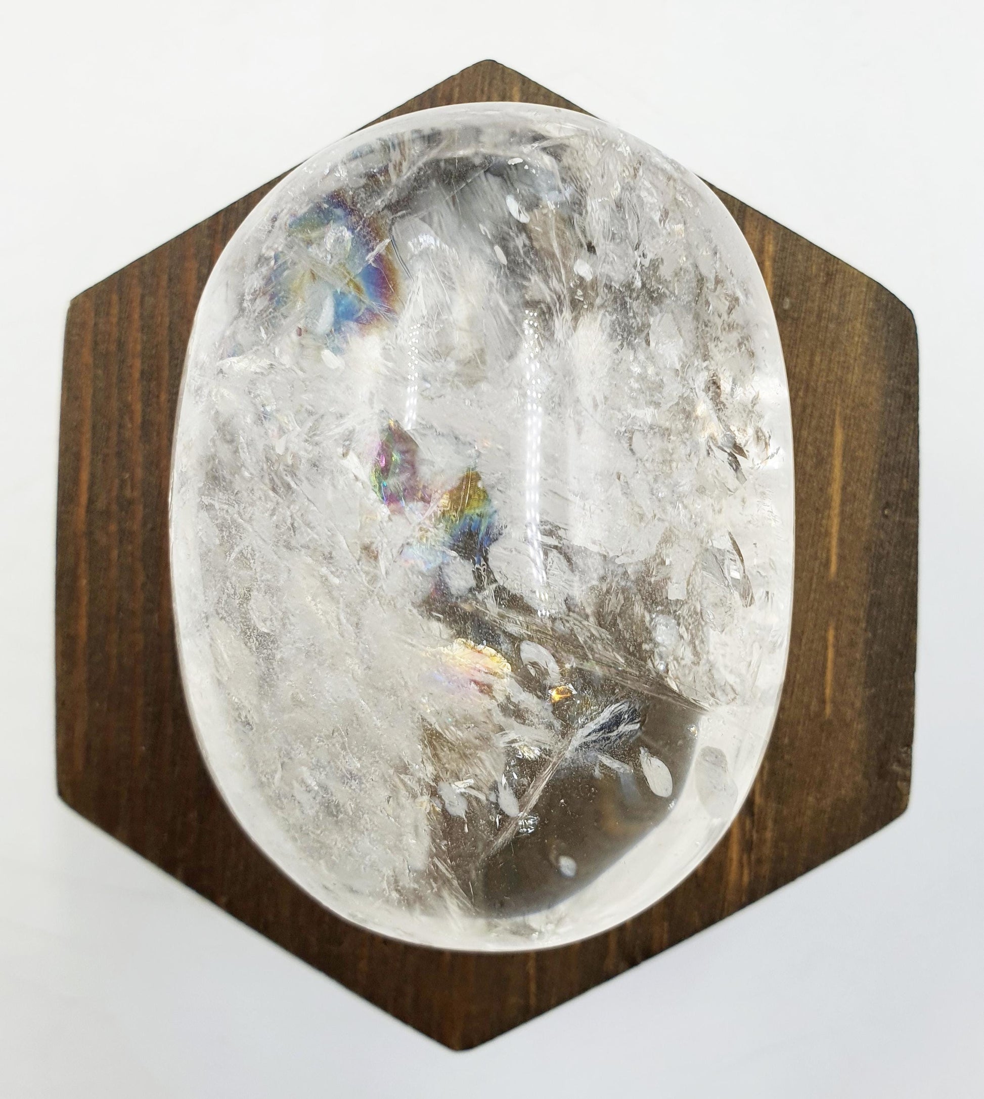 Large Beautiful Clear Quartz Palm/ Clear Quartz Palm Stone full of rainbow inclusions / Meditation Palm / Reiki Crystal Palm - 180g