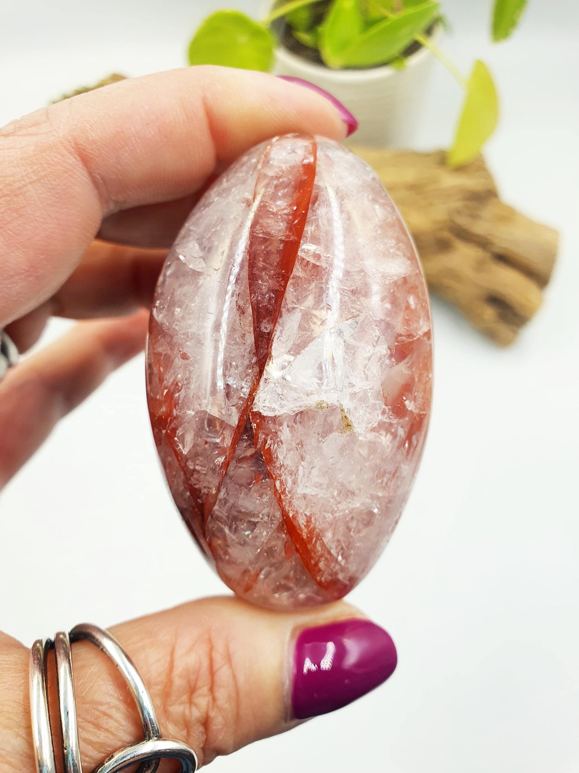Incredible Sparkly and Flashy Fire Quartz Palm with rainbows / Large Hematoid Quartz Palm / Meditation Palm / Reiki Crystal Palm - 175g