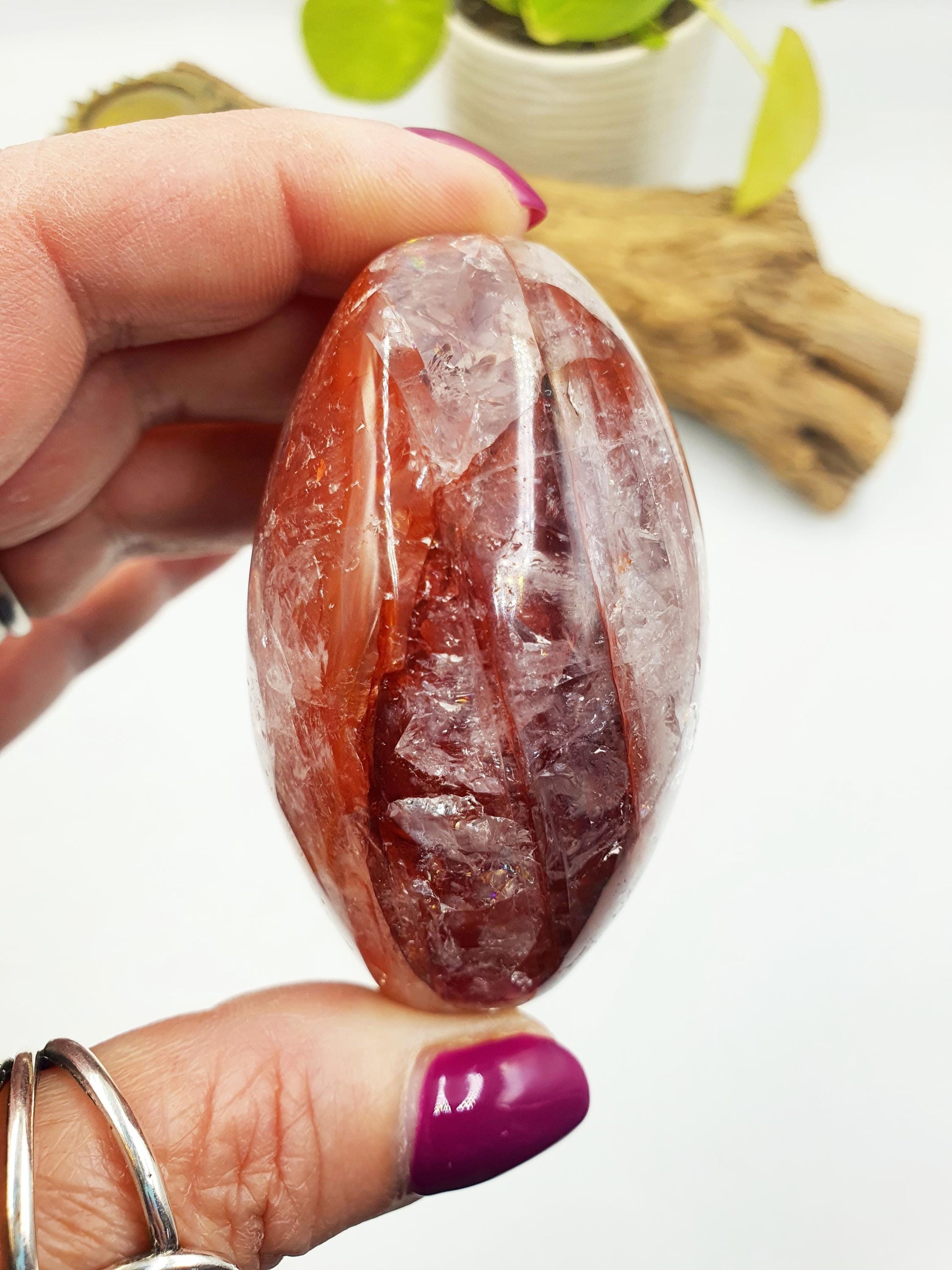 Incredible Sparkly and Flashy Fire Quartz Palm with rainbows / Large Hematoid Quartz Palm / Meditation Palm / Reiki Crystal Palm - 175g