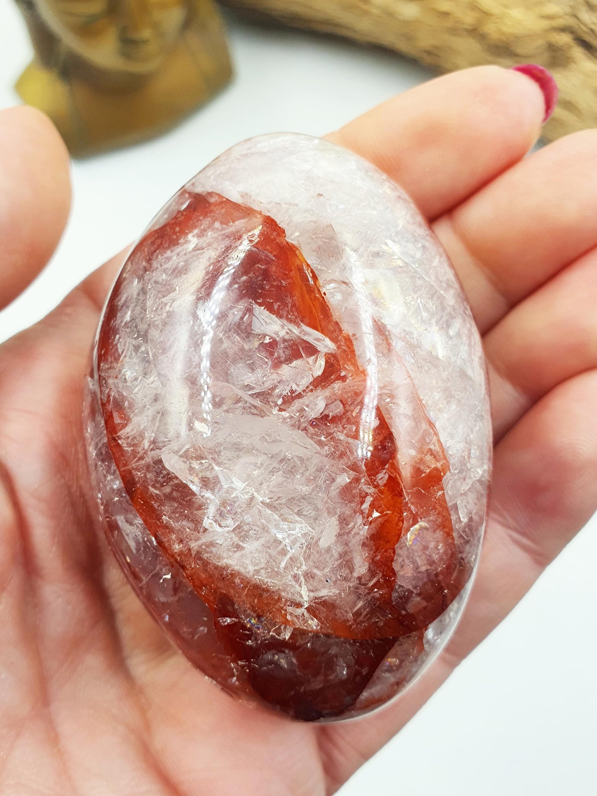 Incredible Sparkly and Flashy Fire Quartz Palm with rainbows / Large Hematoid Quartz Palm / Meditation Palm / Reiki Crystal Palm - 175g