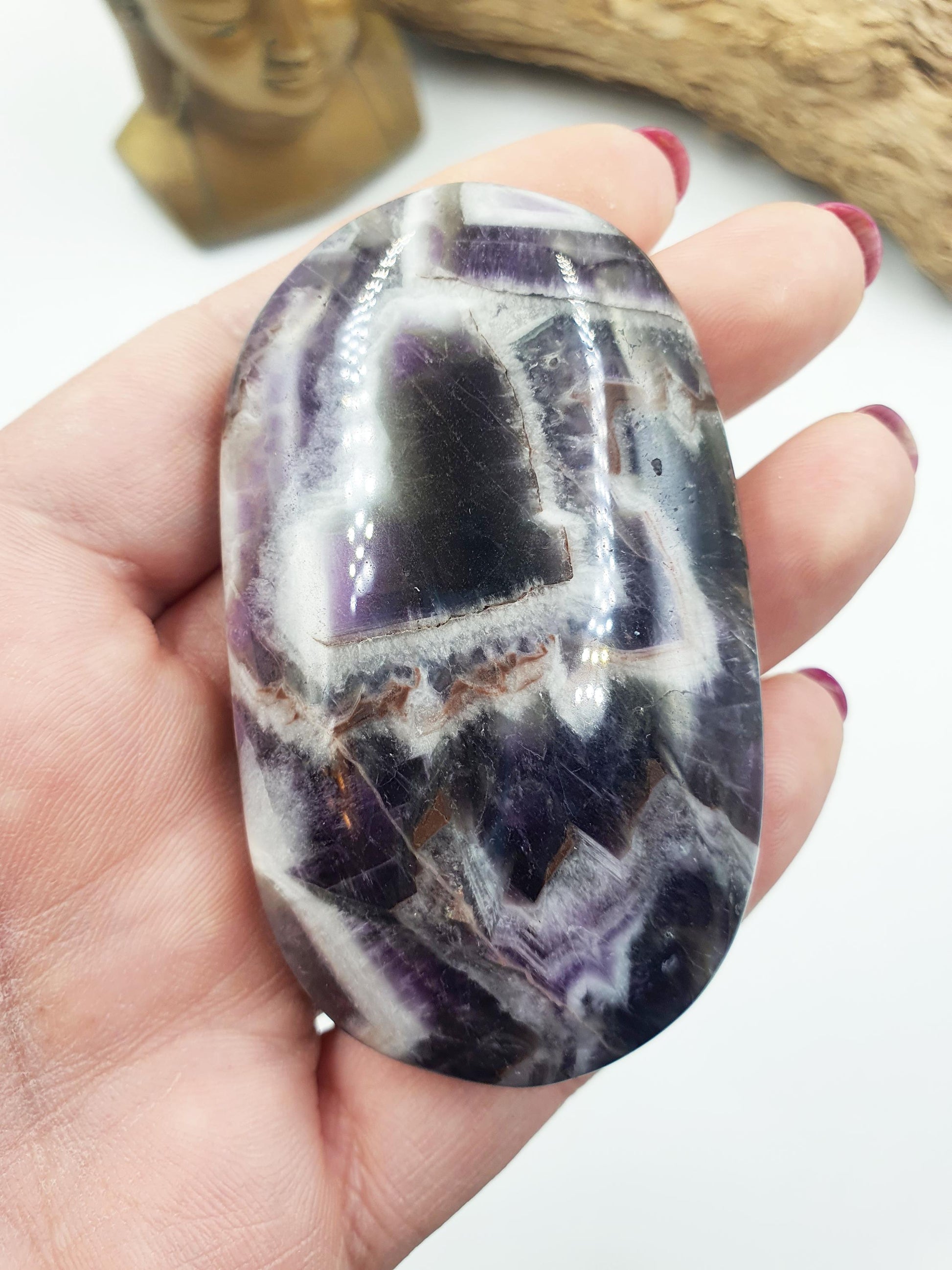 Dream Amethyst Palm / Dream Amethyst Palm Stone / Amethyst Meditation Palm / Reiki Crystal Palm - 95g
