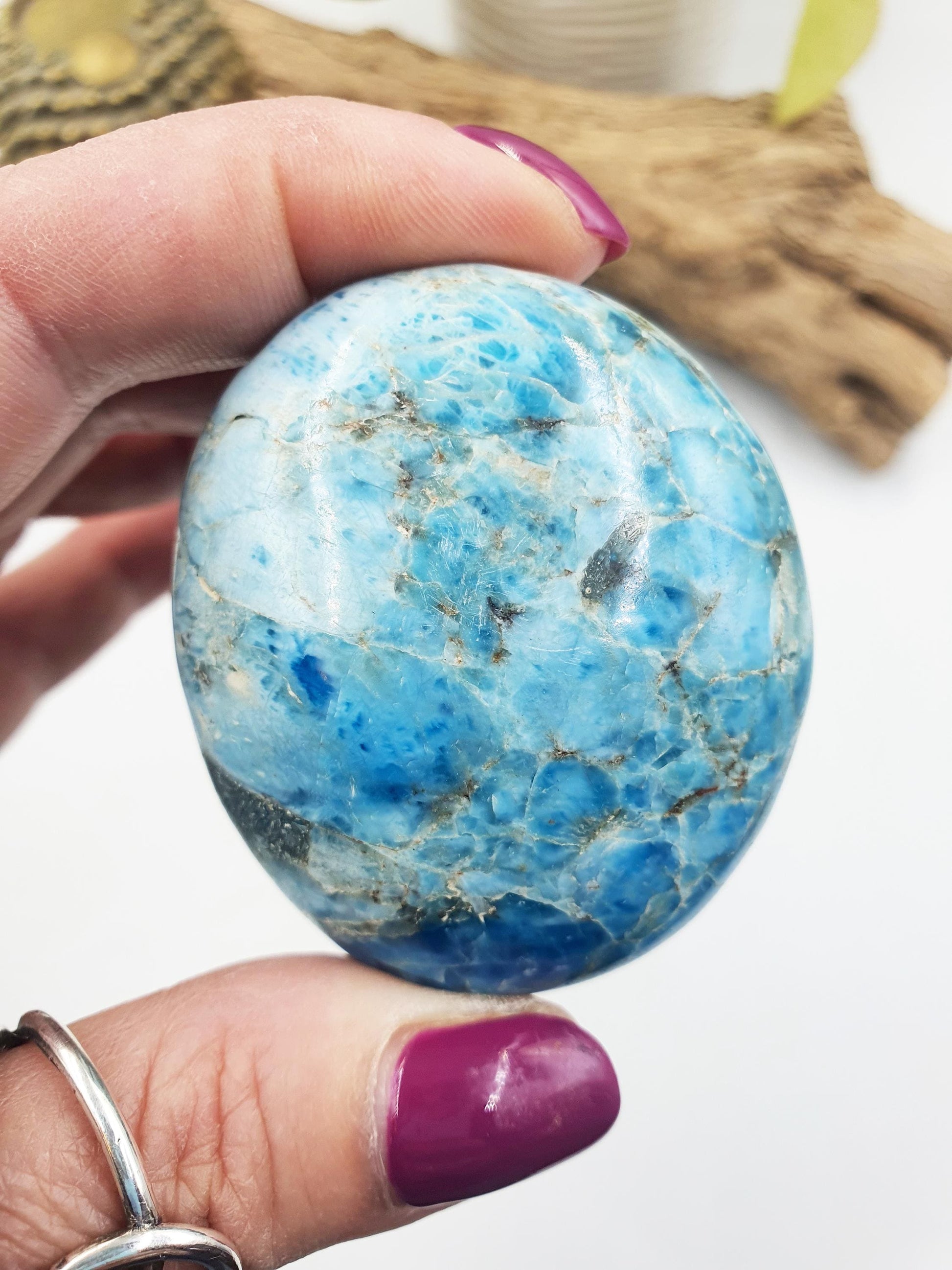 Large Blue Apatite Palm / Blue Apatite Palm Stone / Pocket Crystal / Meditation Palm / Reiki Crystal Palm - 120g