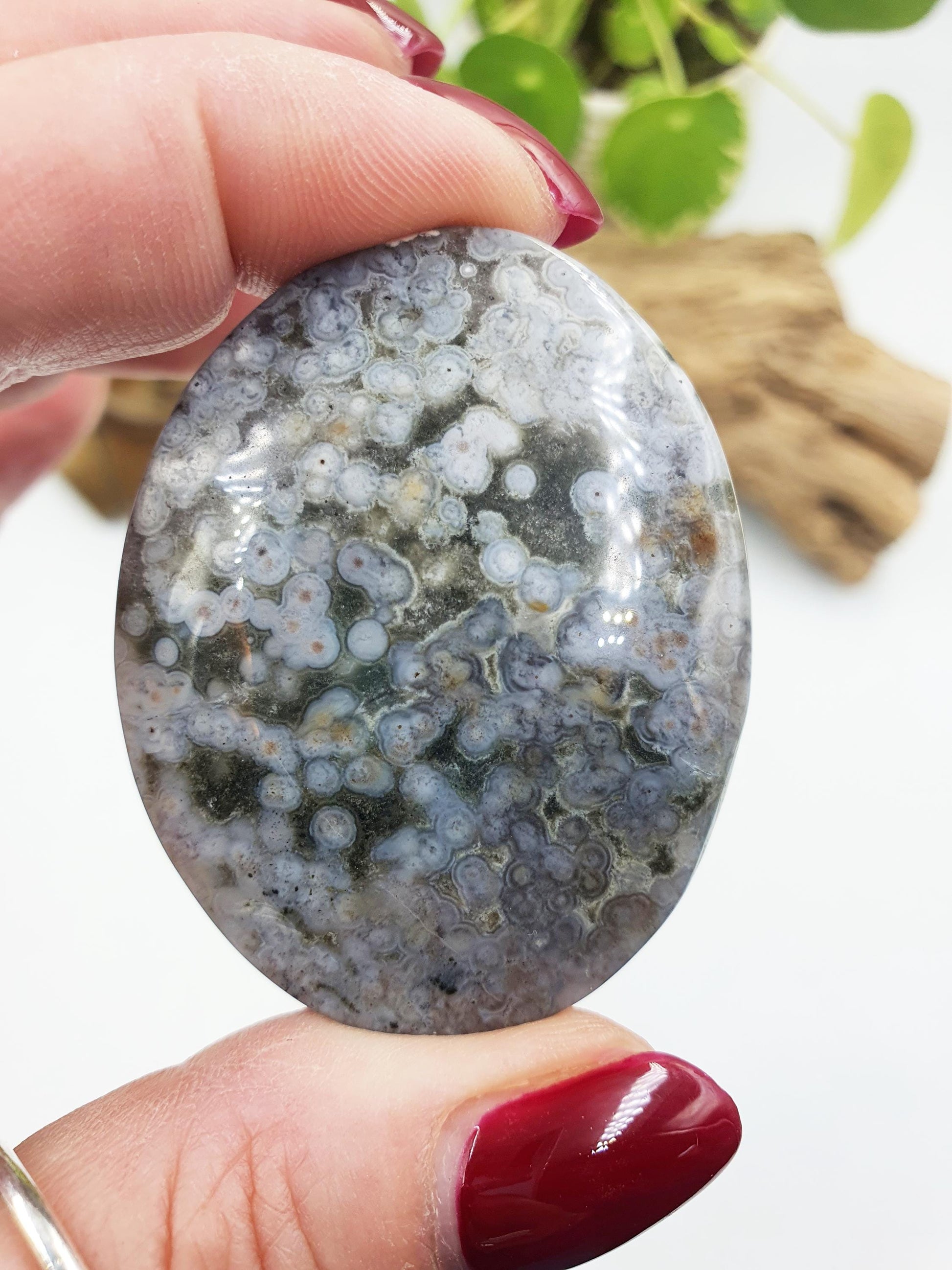 Beautiful Orbicular Ocean Jasper Palm / Orbicular OJ Palm Stone with sparkly drusy / High Grade OJ Palm / OJ Collectors Crystal - 40g
