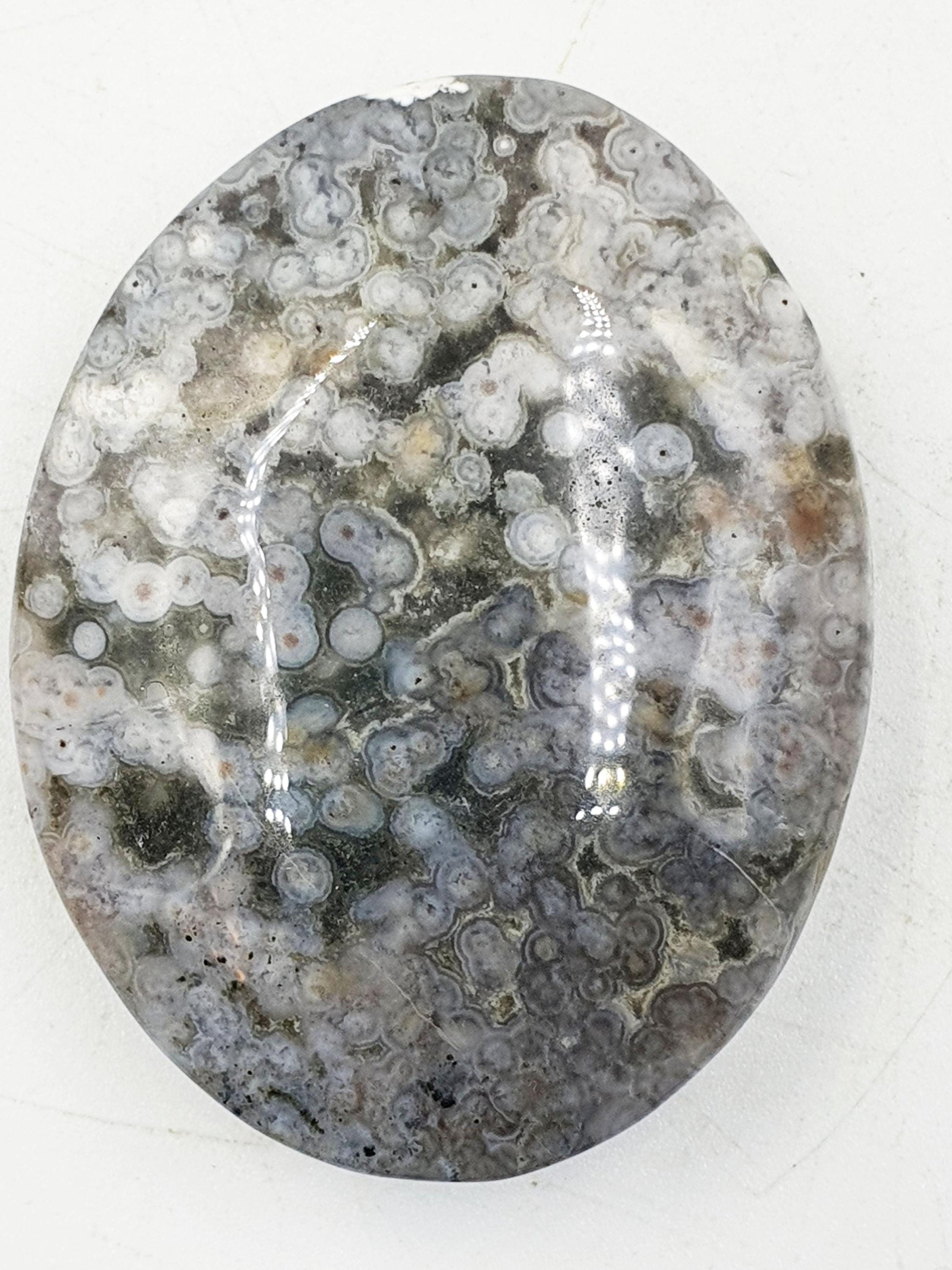 Beautiful Orbicular Ocean Jasper Palm / Orbicular OJ Palm Stone with sparkly drusy / High Grade OJ Palm / OJ Collectors Crystal - 40g