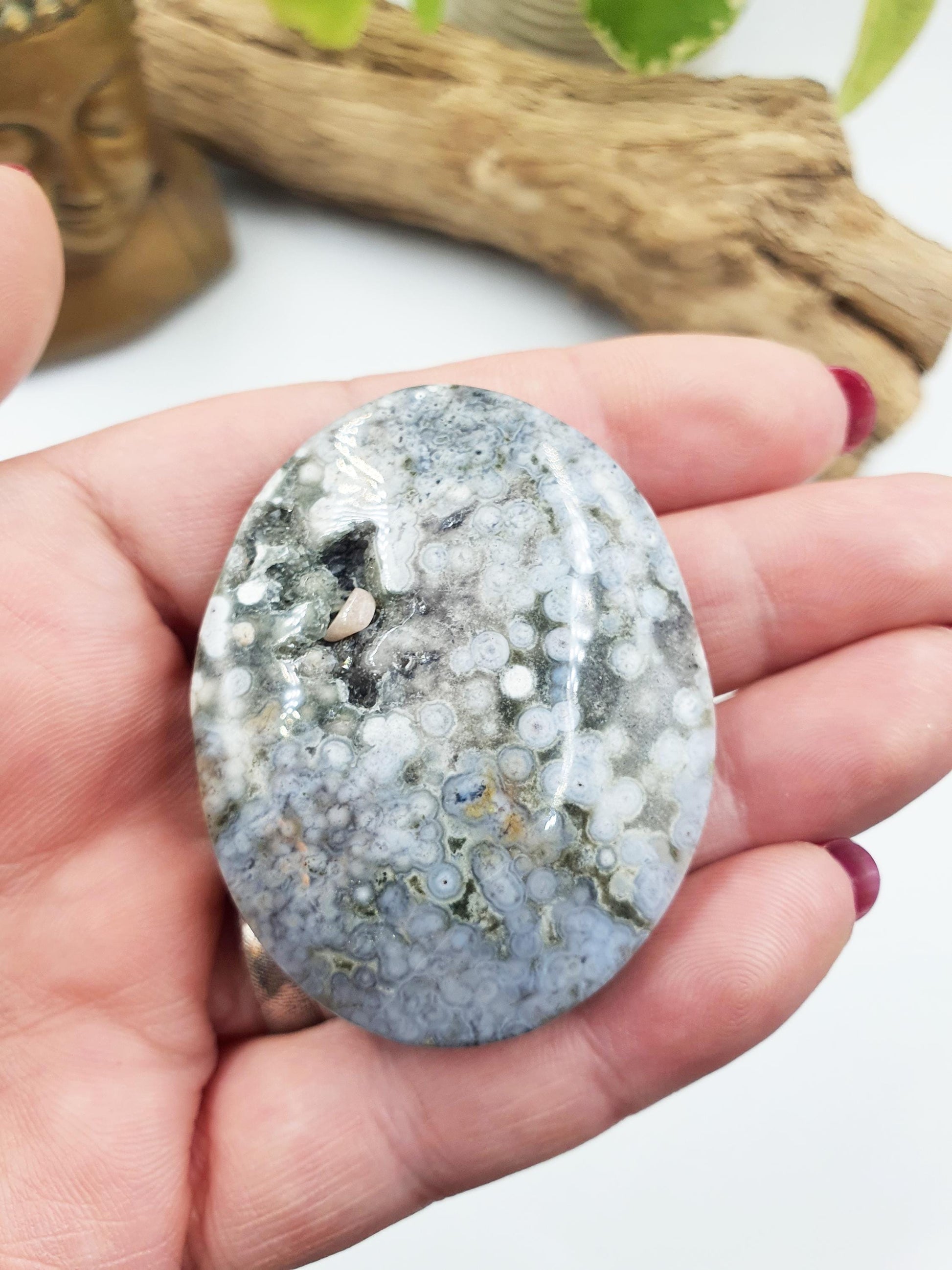 Beautiful Orbicular Ocean Jasper Palm / Orbicular OJ Palm Stone with sparkly drusy / High Grade OJ Palm / OJ Collectors Crystal - 40g