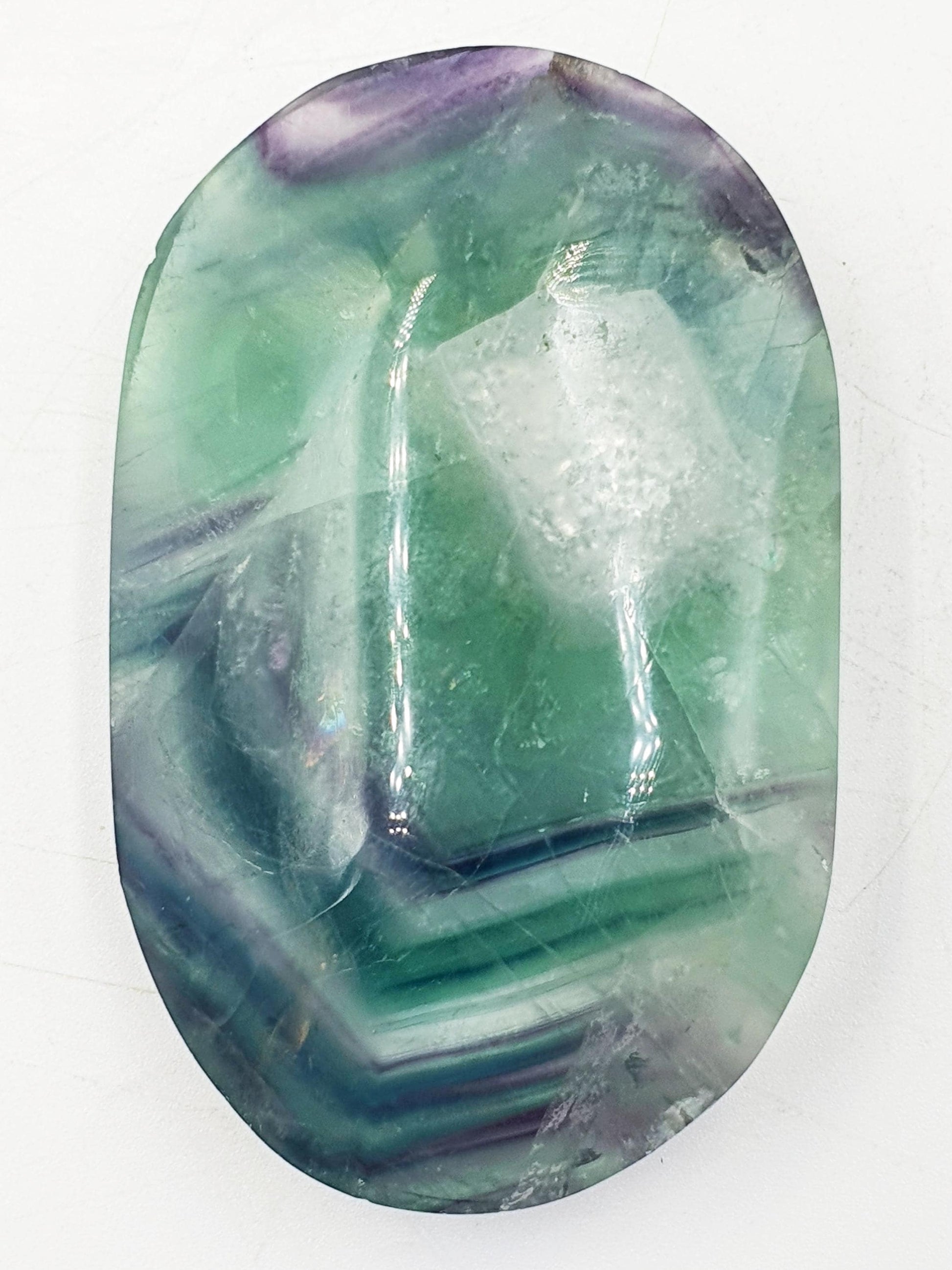 Large Flashy Fluorite Palm with rainbows / Fluorite Palm Stone / Purple and Green Fluorite Palm Stone / Meditation Palm - 135g
