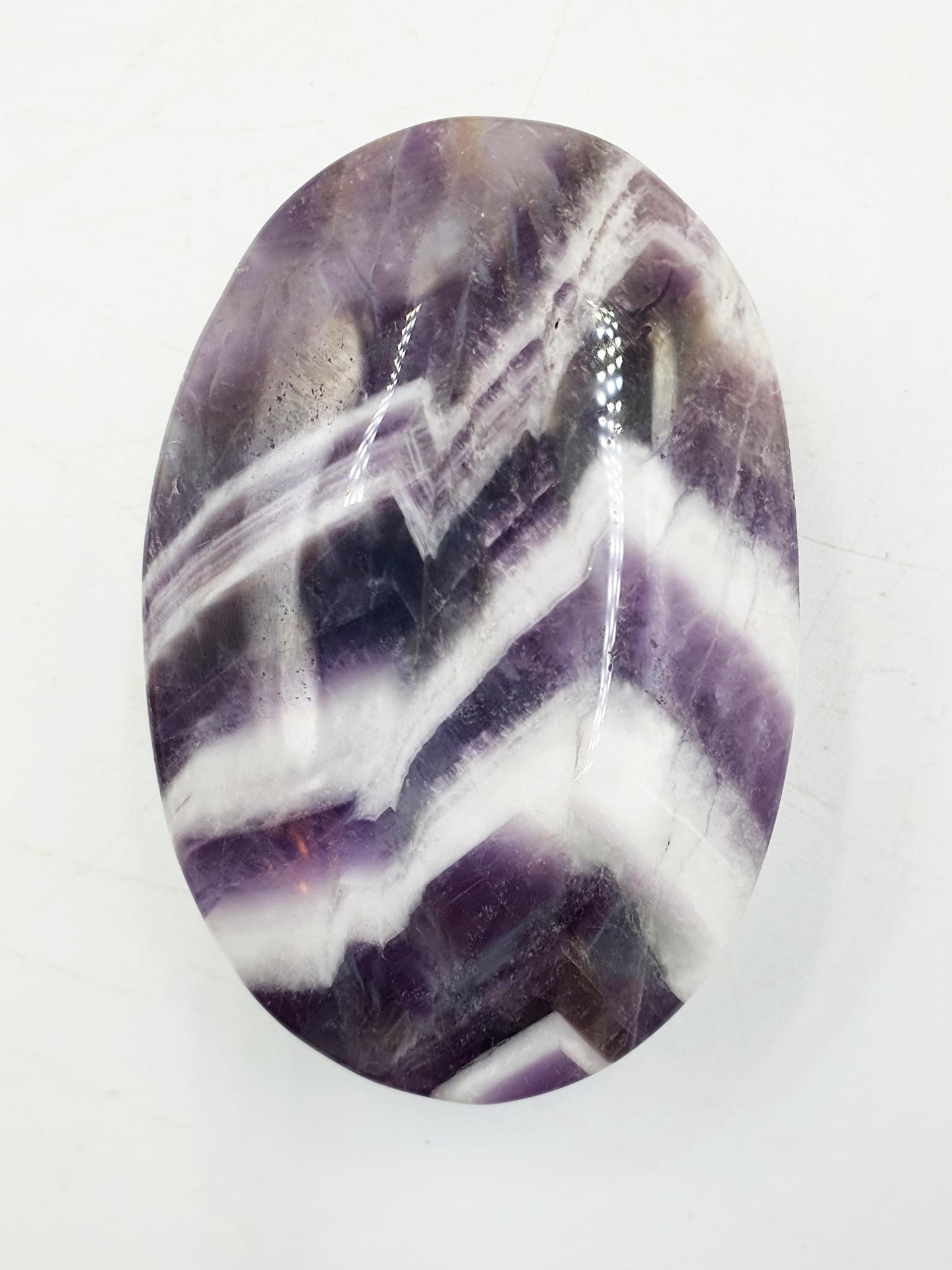 Dream Amethyst Palm / Dream Amethyst Palm Stone / Chevron Amethyst Palm / Pocket Stone / Amethyst Meditation Palm / Reiki Crystal Palm- 95g