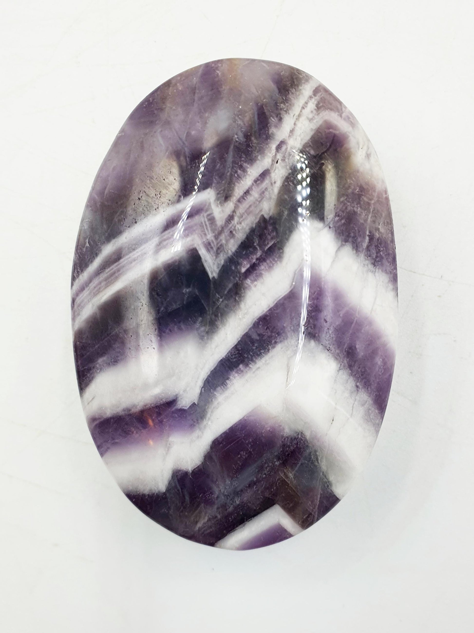 Dream Amethyst Palm / Dream Amethyst Palm Stone / Chevron Amethyst Palm / Pocket Stone / Amethyst Meditation Palm / Reiki Crystal Palm- 95g
