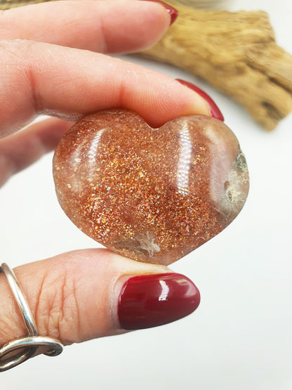 Sparkly Sunstone Heart / Sunstone Crystal Puff Heart / Confetti Sunstone Heart Carving - 35g