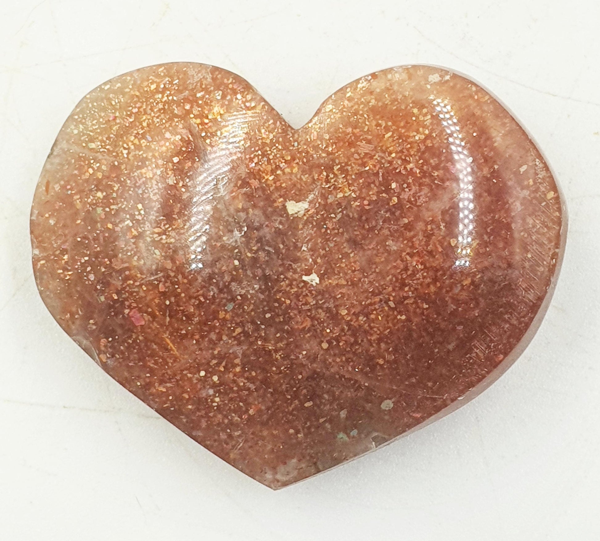 Sparkly Sunstone Heart / Sunstone Crystal Puff Heart / Confetti Sunstone Heart Carving - 35g
