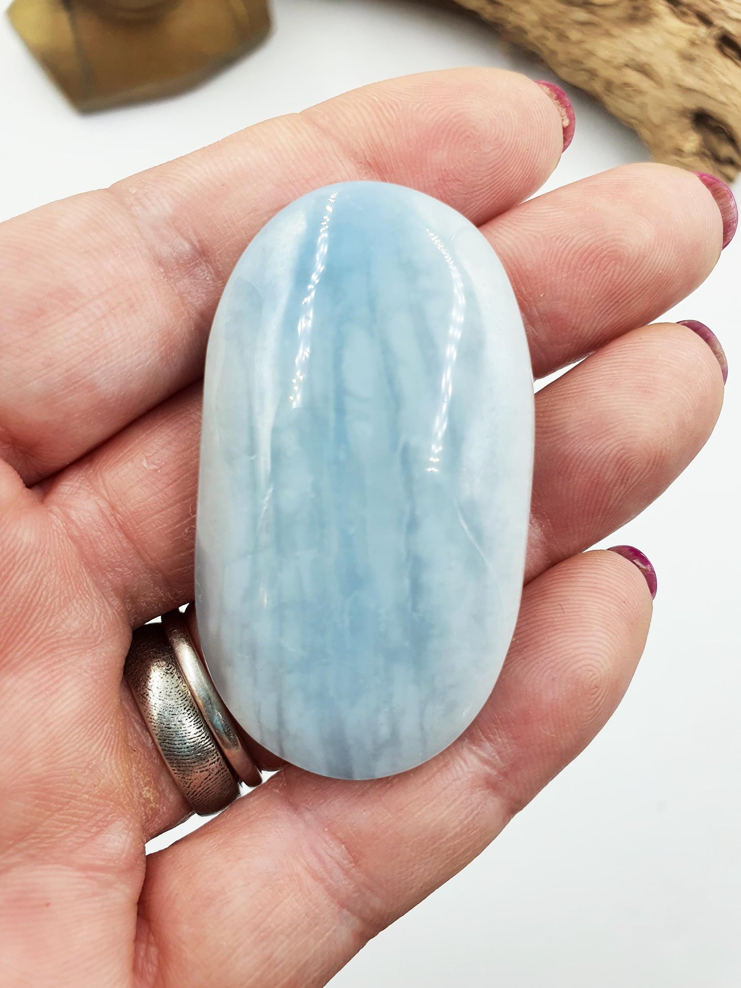 Aquamarine Palm / Aquamarine Palm Stone / Pocket Stone / Meditation Palm / Reiki Crystal Palm - 40g