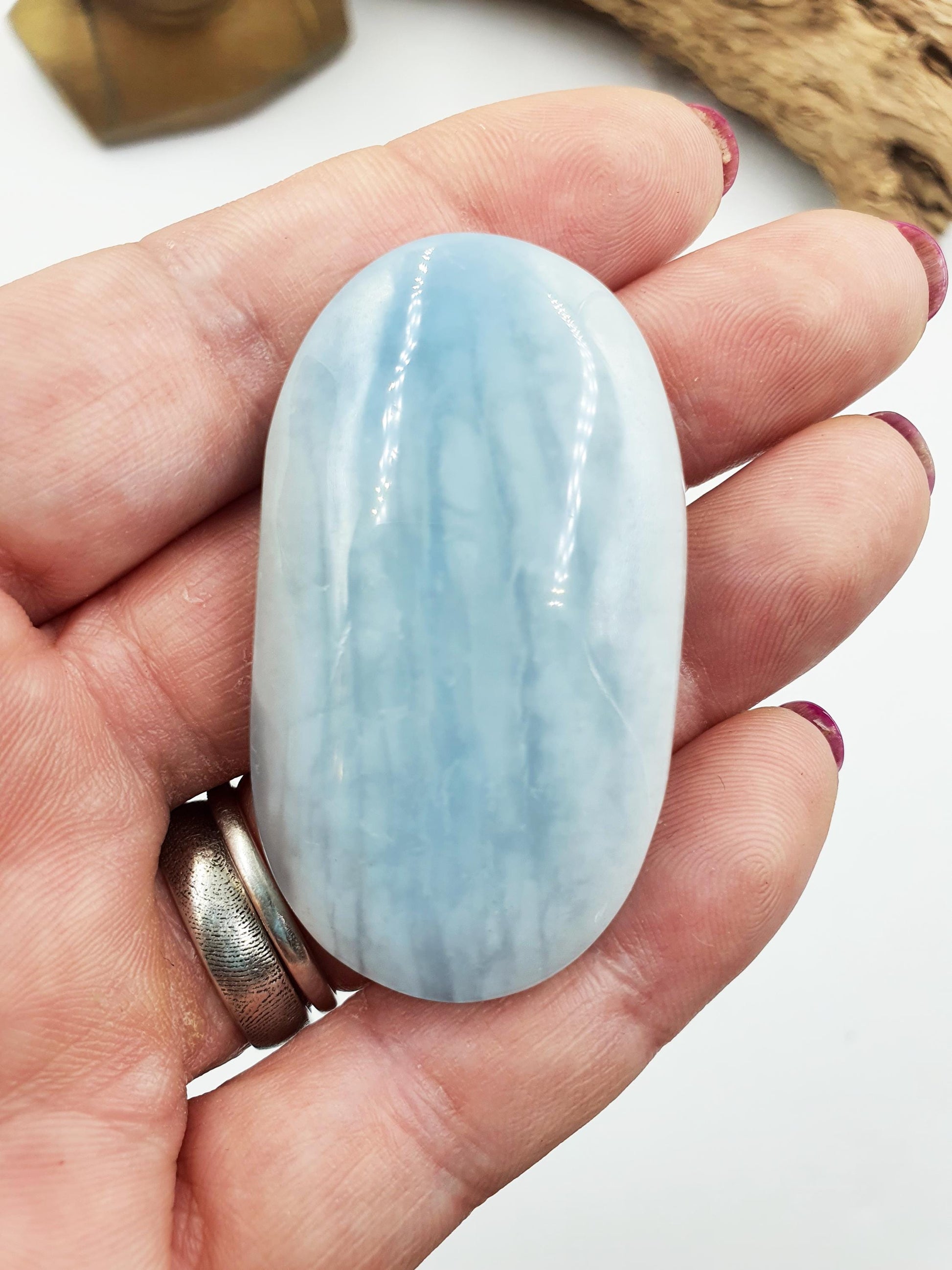 Aquamarine Palm / Aquamarine Palm Stone / Pocket Stone / Meditation Palm / Reiki Crystal Palm - 40g