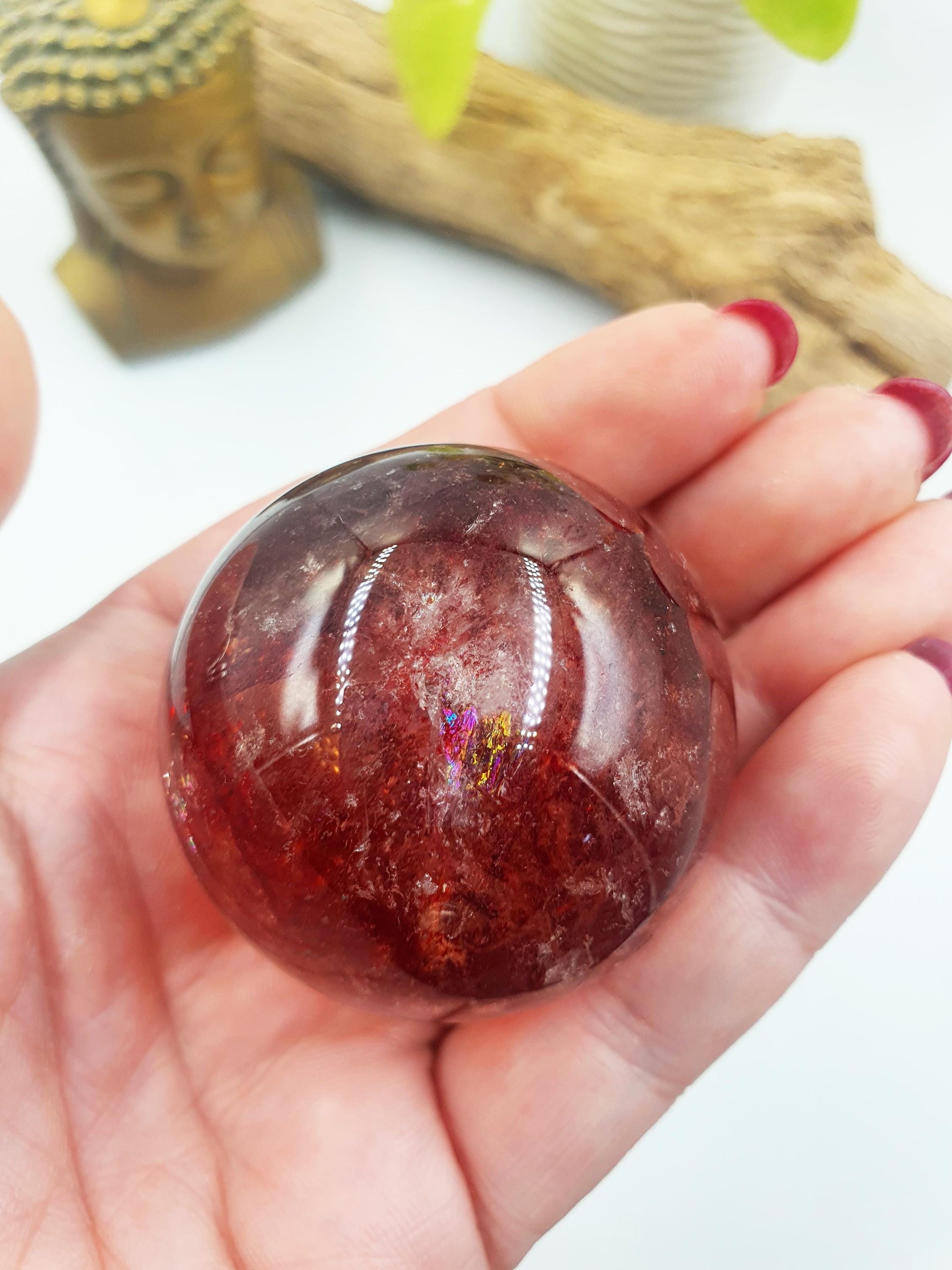 Beautiful Madagascan Fire Quartz Sphere with Rainbows / Hematoid Quartz Sphere / Fire Quartz Orb / Fire Quartz Crystal Ball - 46mm