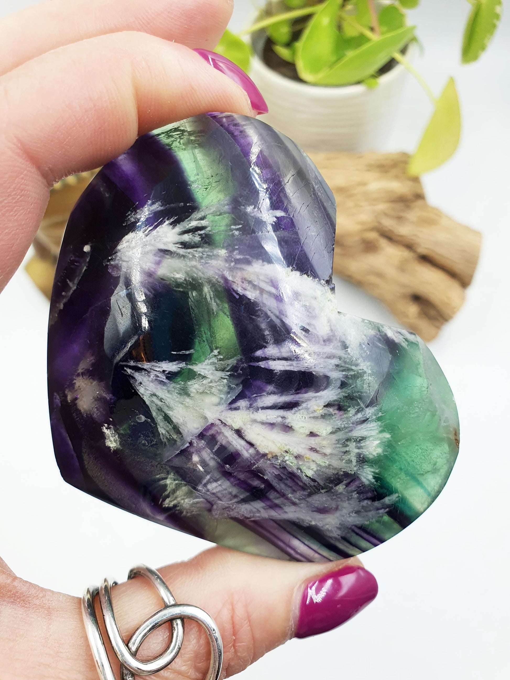 Large Stunning Feather Fluorite Puff Heart / Feather Fluorite Crystal Heart / Fluorite Heart / Crystal Heart - 230g