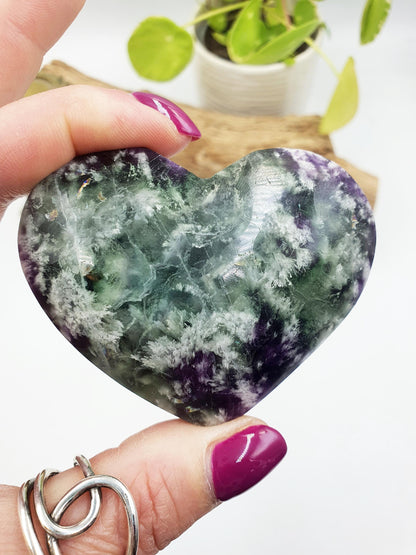 Incredible Feather Fluorite Puff Heart / Feather Fluorite Crystal Heart / Fluorite Heart / Crystal Heart - 170g