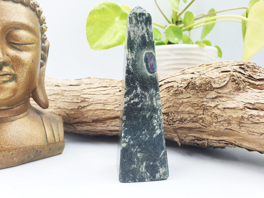 Fuchsite with Ruby Tower / Fuchsite with Ruby Obelisk / Fruchsite and Ruby Point / Healing Tower - 195g