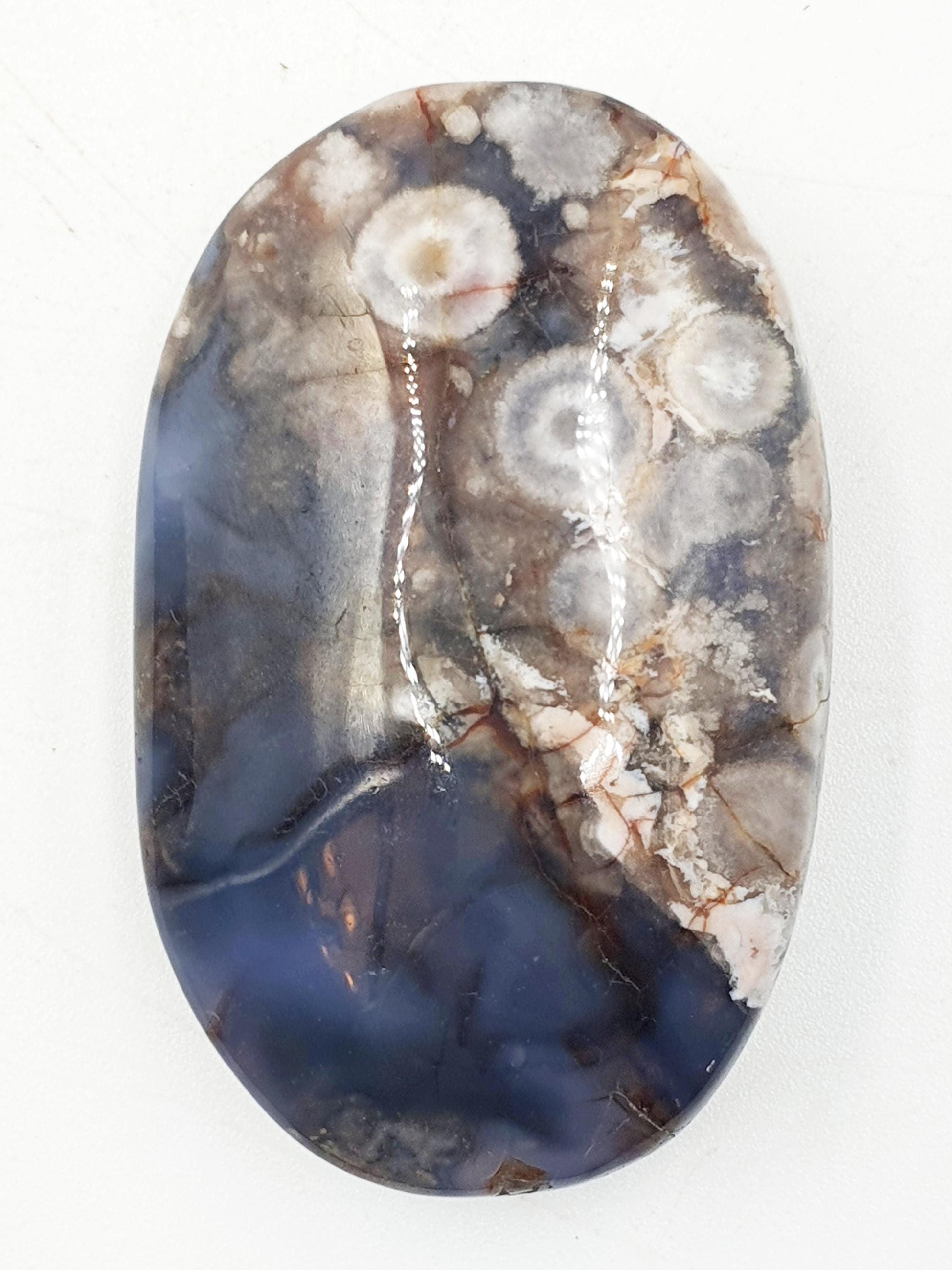 Beautiful Blue Flower Agate Drusy Palm / Sakura Agate Palm Stone / Blue Flower Agate Crystal / Meditation Palm - 35g