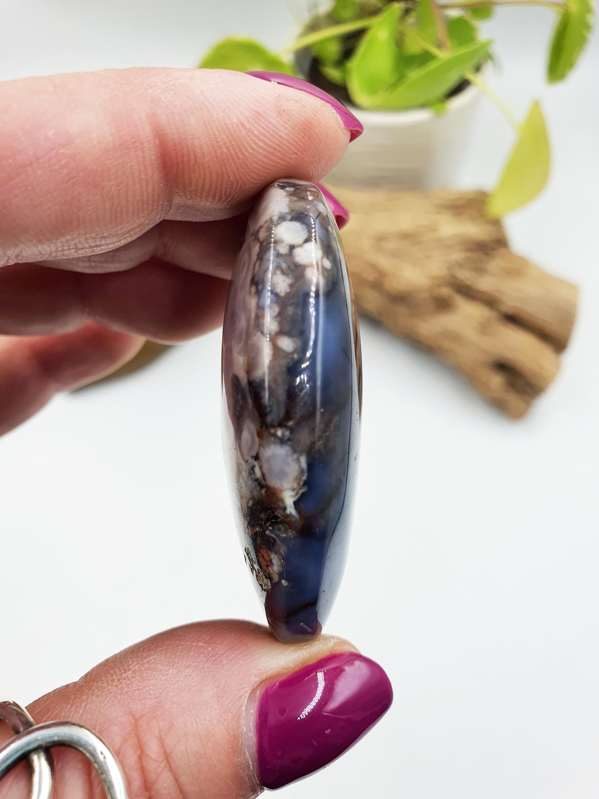 Beautiful Blue Flower Agate Drusy Palm / Sakura Agate Palm Stone / Blue Flower Agate Crystal / Meditation Palm - 35g