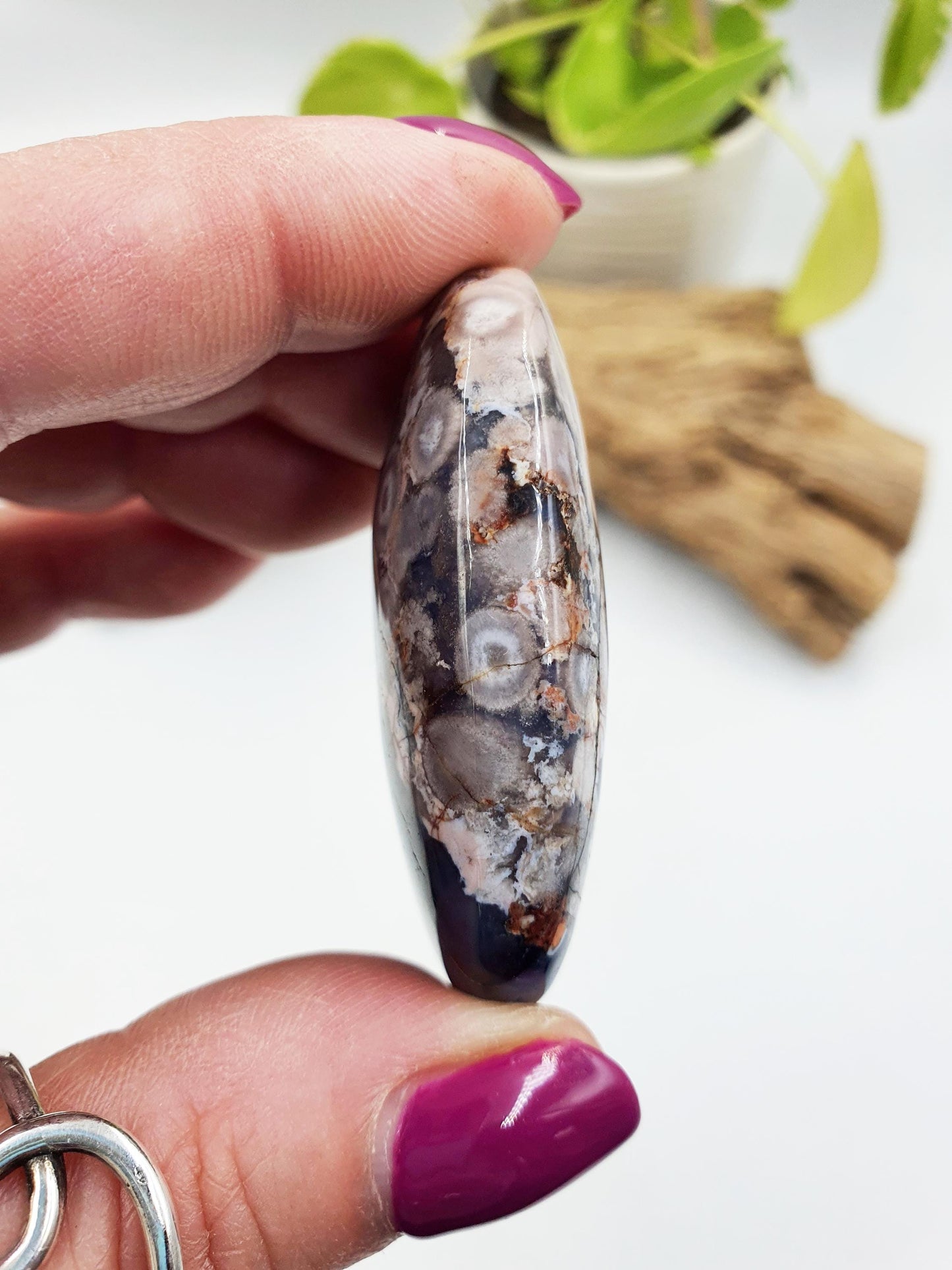 Beautiful Blue Flower Agate Drusy Palm / Sakura Agate Palm Stone / Blue Flower Agate Crystal / Meditation Palm - 35g