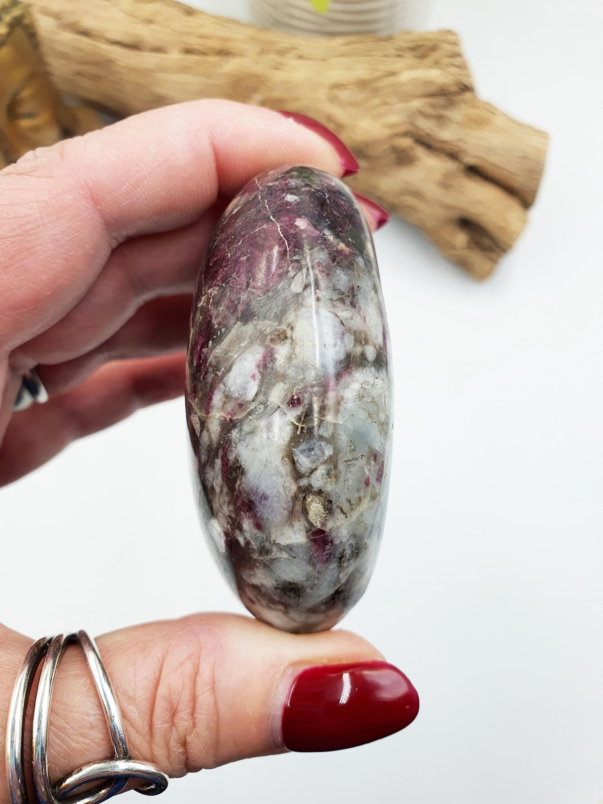 Beautiful Large Plum Tourmaline Palm / Plum Blossom Tourmaline Palm Stone / Pocket Stone / Meditation Palm - 165g