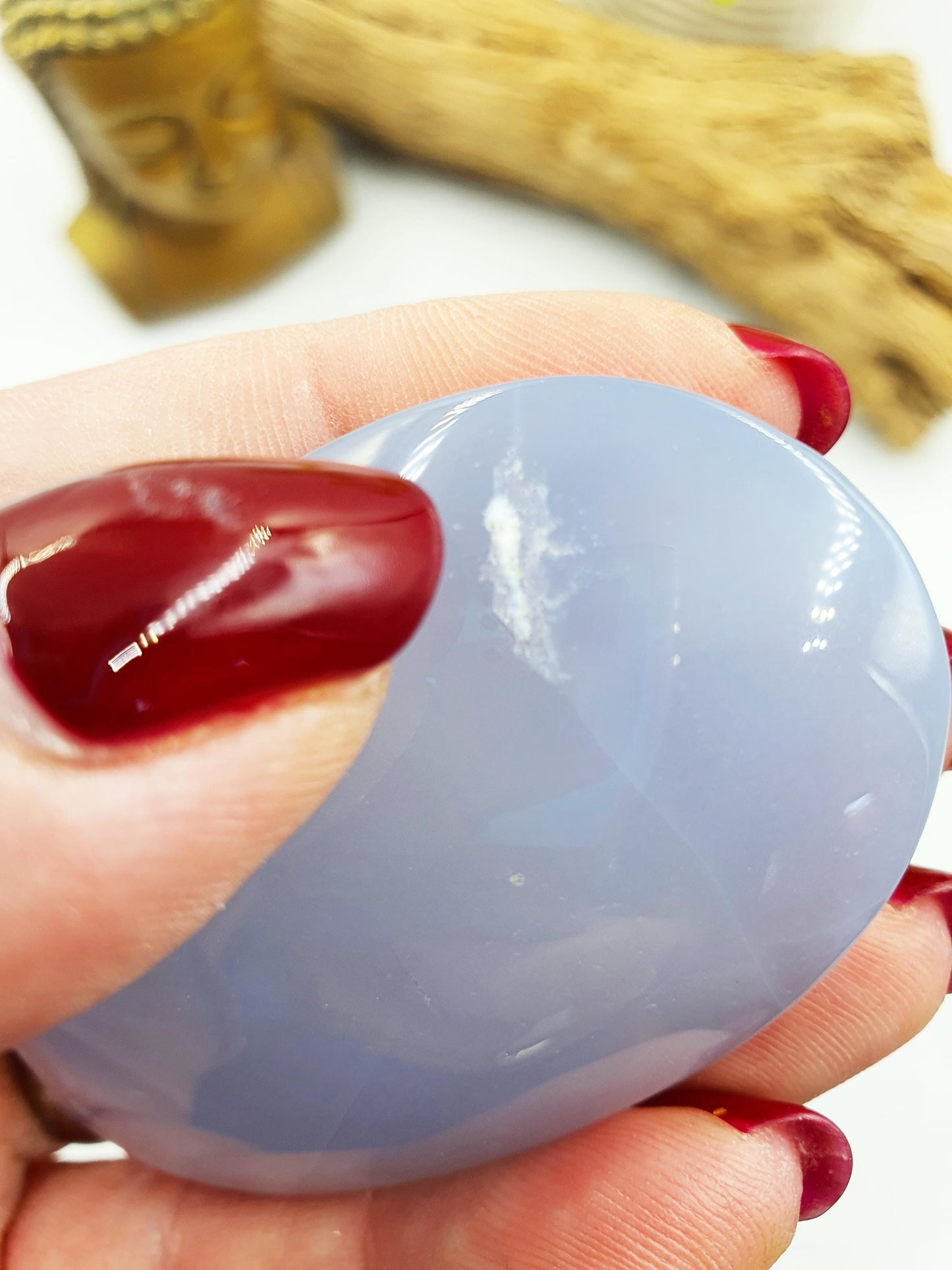 Beautiful Blue Chalcedony Palm with sparkly drusy pocket/ Chalcedony Palm Stone / Meditation Palm / Reiki Crystal Palm - 60g