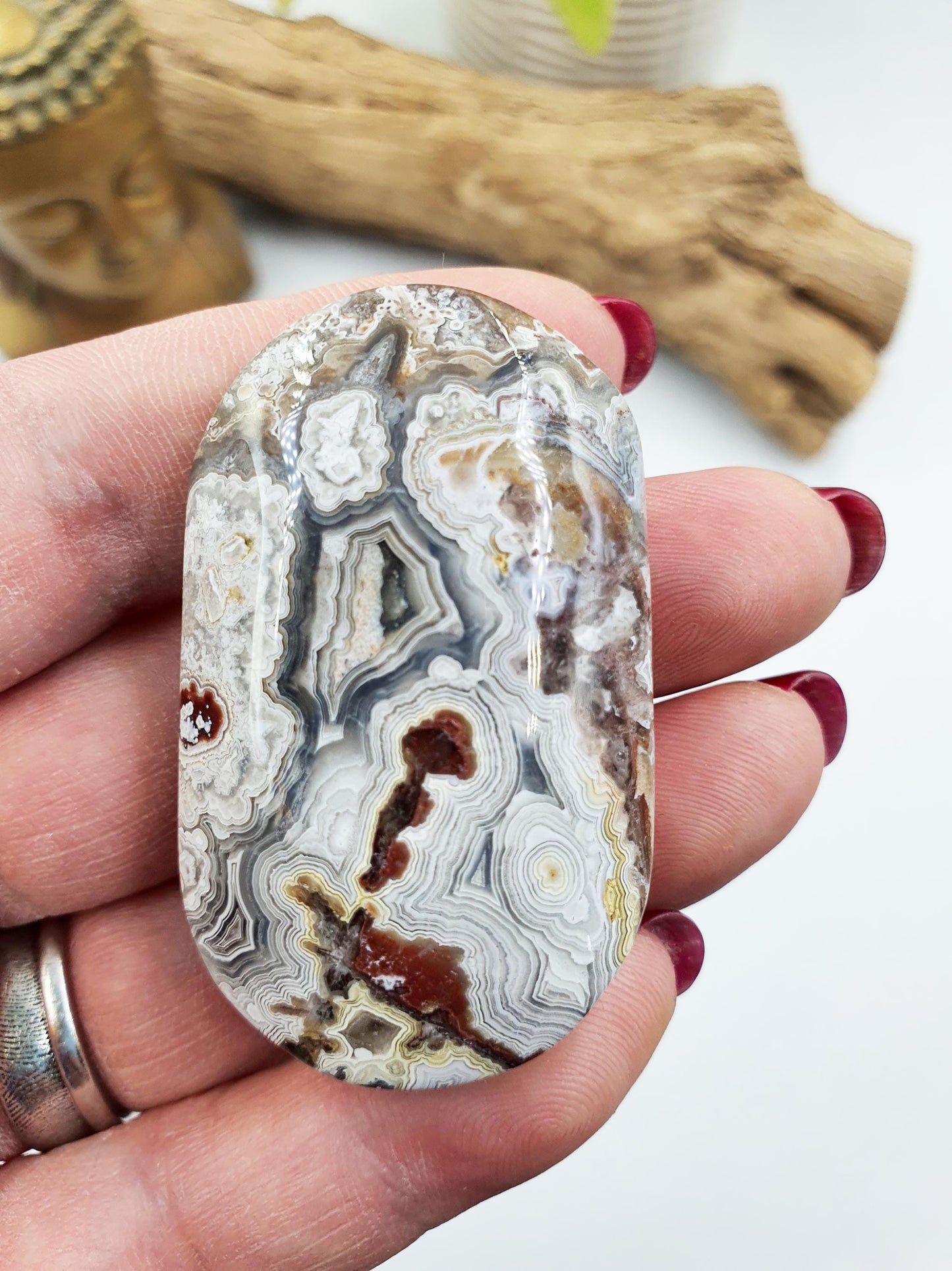 Stunning Little Mexican Crazy Lace Agate Palm / Crazy Lace Agate Palm Stone / Drusy Agate Palm / Meditation Palm - 40g
